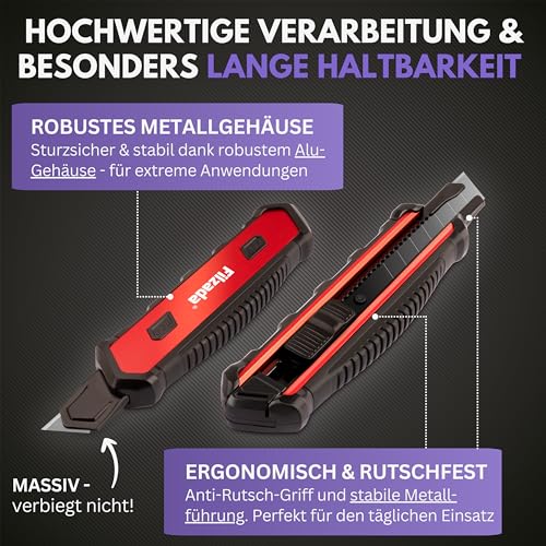 Detalle de Filzada® 3x Cuttermesser Profi 18mm Ultrascharf + 13x Carbon Klingen – robust und vielseitig