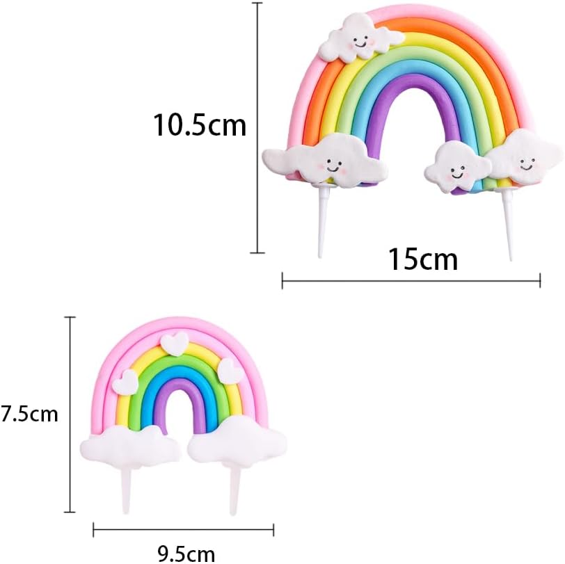 Detalle de Regenbogen Tortendeko Kindergeburtstag – 2er Set Weicher Keramik Kuchen Topper