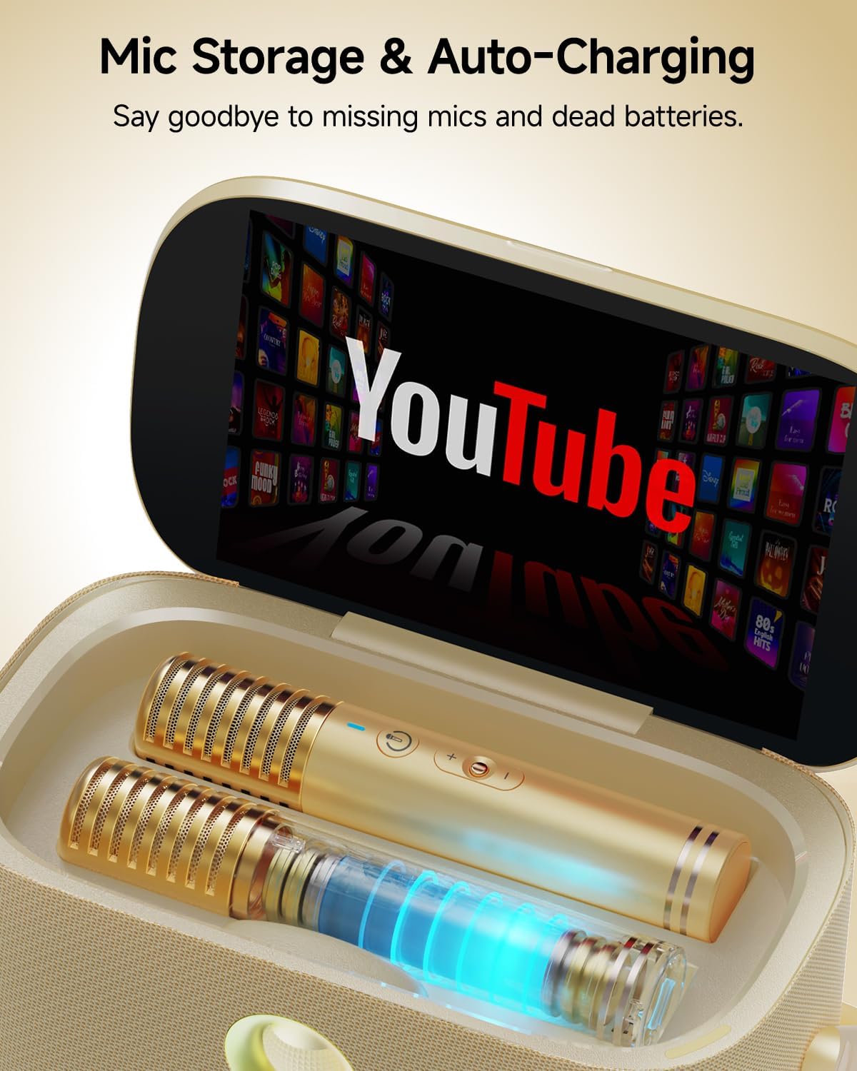 Thumbnail 4 de Ikarao Shell S2 Gold Karaoke-Maschine für Erwachsene mit Songtext-Display, 2 drahtlosen Mikrofonen und TV-Connect