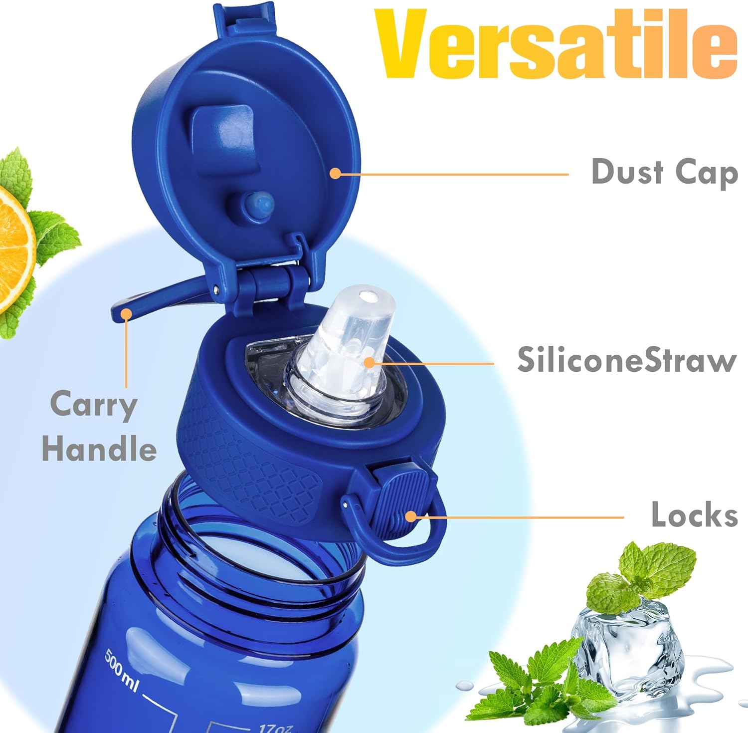 Thumbnail 3 de GOPPUS 500ml/17oz Clear Tritan Water Bottle with Straw – BPA Free, Leakproof & One-Handed Flip Top