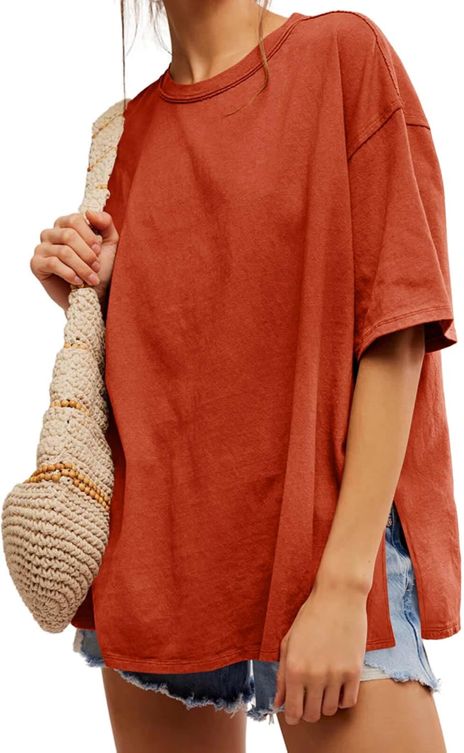 Detalle de Tankaneo Women's Oversized Summer T-Shirts: Loose Fit, Side Slit Tee