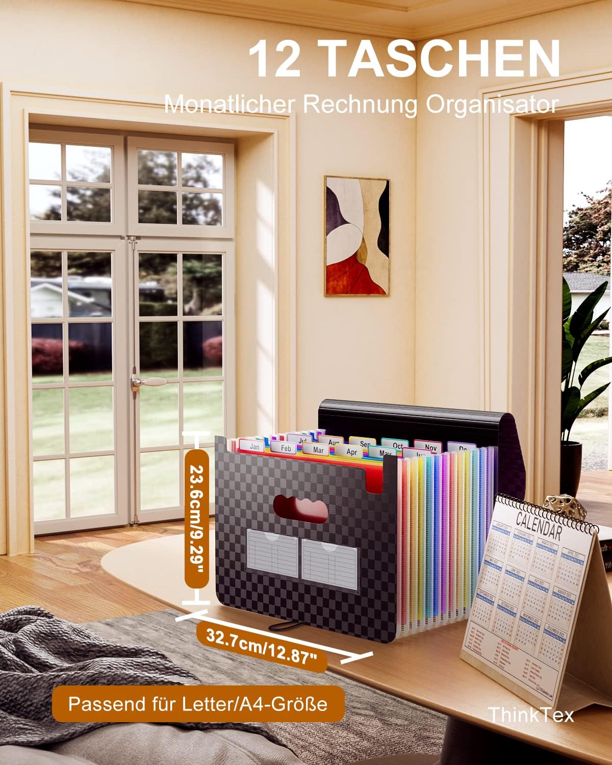 Detalle 2 de ThinkTex Accordian Akten-Organizer mit 12 Fächern – erweiterbarer Aktenordner, tragbare Aktenbox