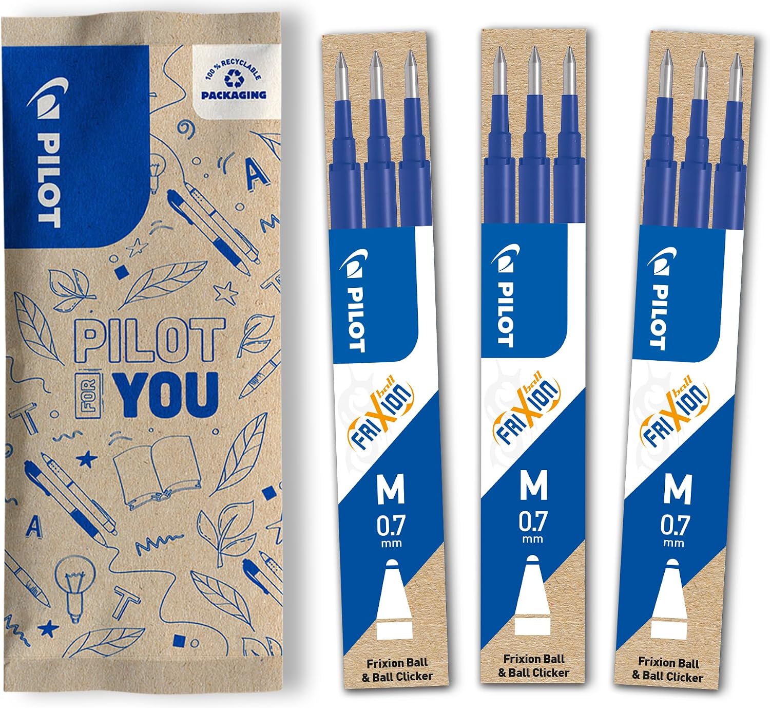 Detalle de Pilot Pack of 3 x 3 Refills 0.7 Blue for FriXion: Erasable Precision for Everyday Writing