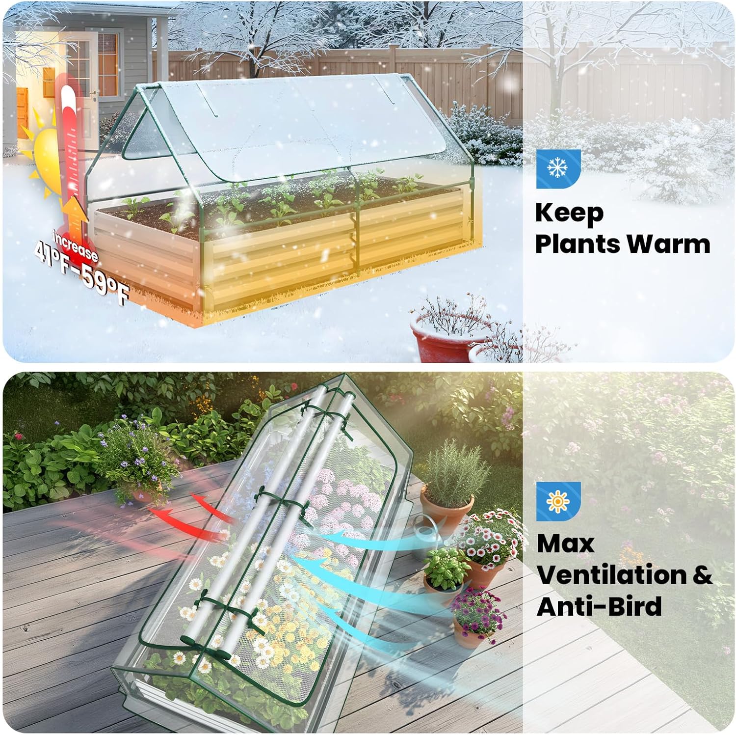 Thumbnail 2 de Quictent Raised Garden Bed with Cover (6x3x1ft) Galvanized Metal Planter Box Kit with Mini Greenhouse Windows