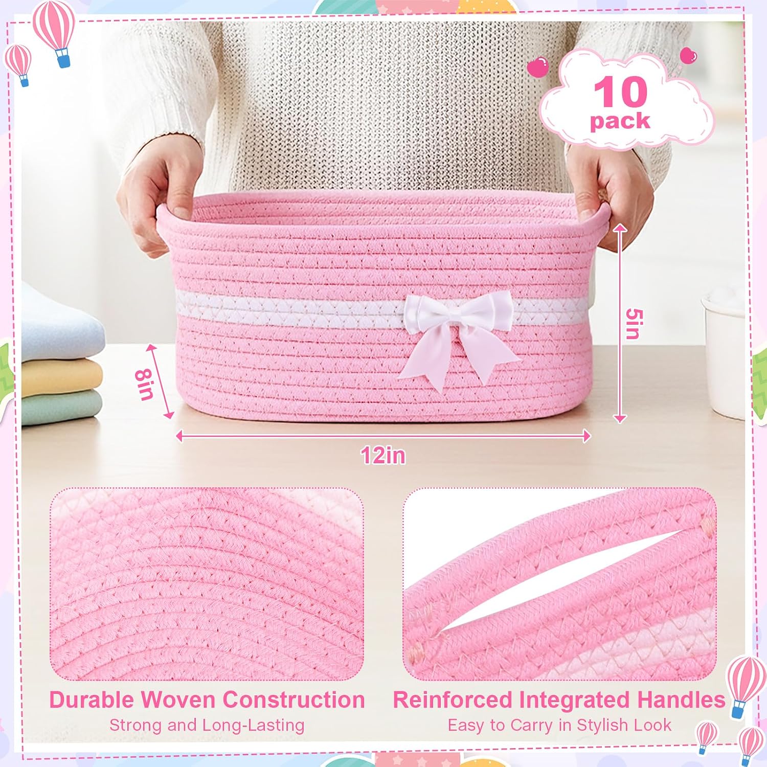 Detalle de Mkway Cotton Rope Gift Baskets 12x8x5
