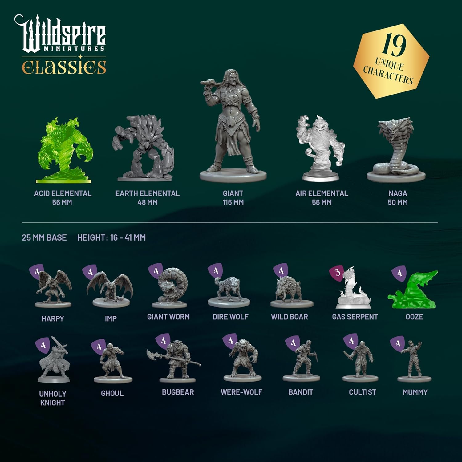 Detalle de Classic Encounters - Expansion Set I: 60 Iconic DnD Miniatures (Unpainted, 28mm) for Tabletop RPG