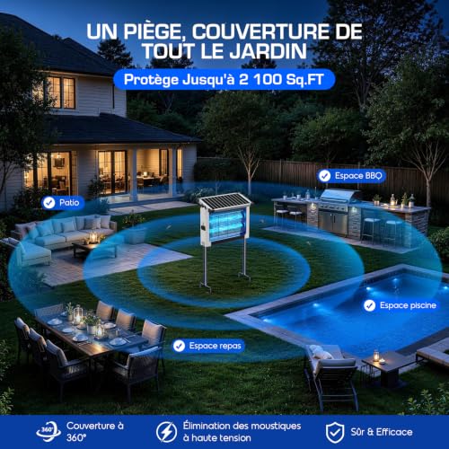 Detalle de Dnenellr Lampe Anti Moustique Extérieur Solaire, Étanche IPX5 (Blanc) – Design autonome et efficace