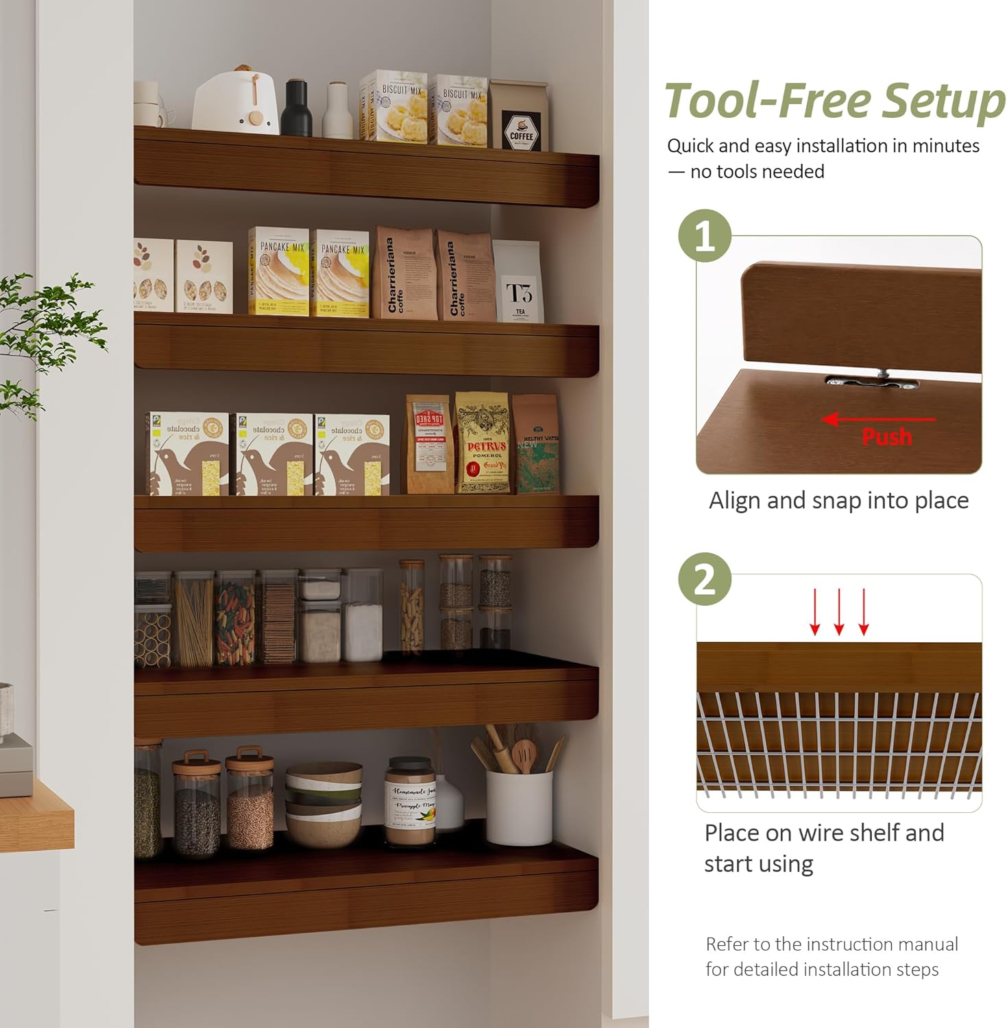 Detalle 2 de ClimbHope Bamboo Wire Shelf Covers (4 pcs, 36" W x 12" D, Walnut)