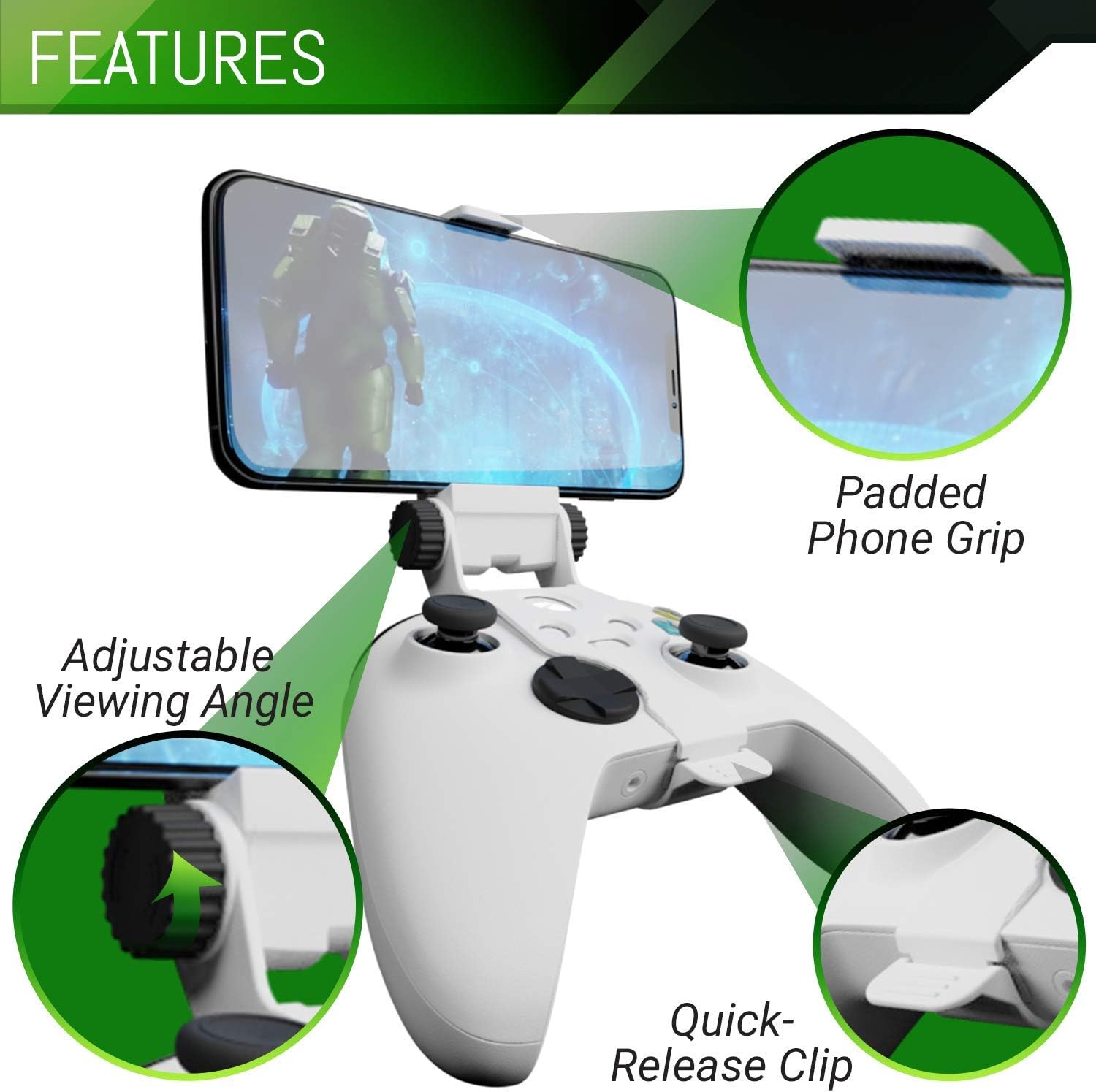 Detalle de Supporto per telefono per controller Xbox Series X|S, morsetto regolabile – Orzly
