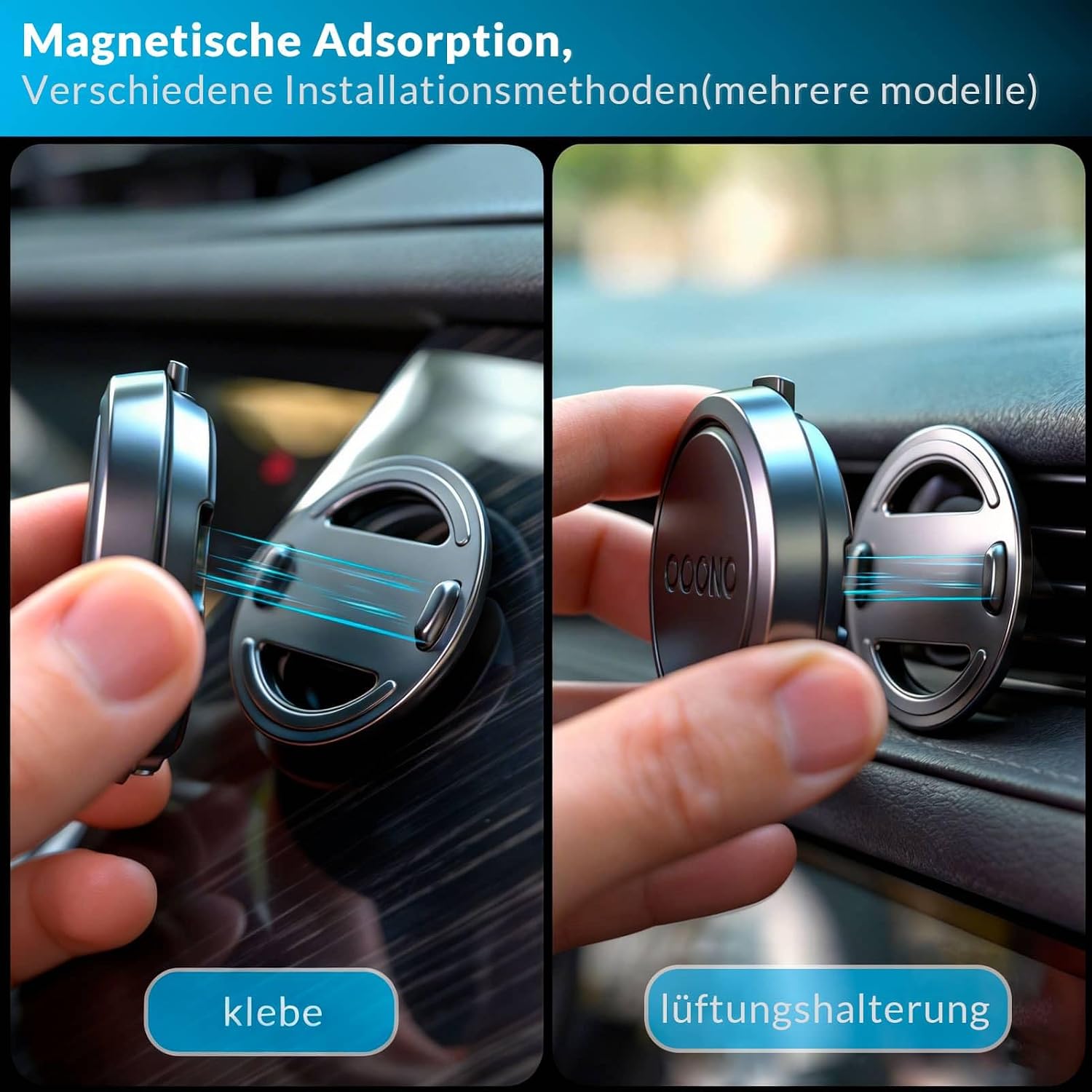 Detalle de Magnetische Halterung für OOONO CO-Driver NO2 – Spritzguss, 5962 Klebepads, 2 Installationsoptionen