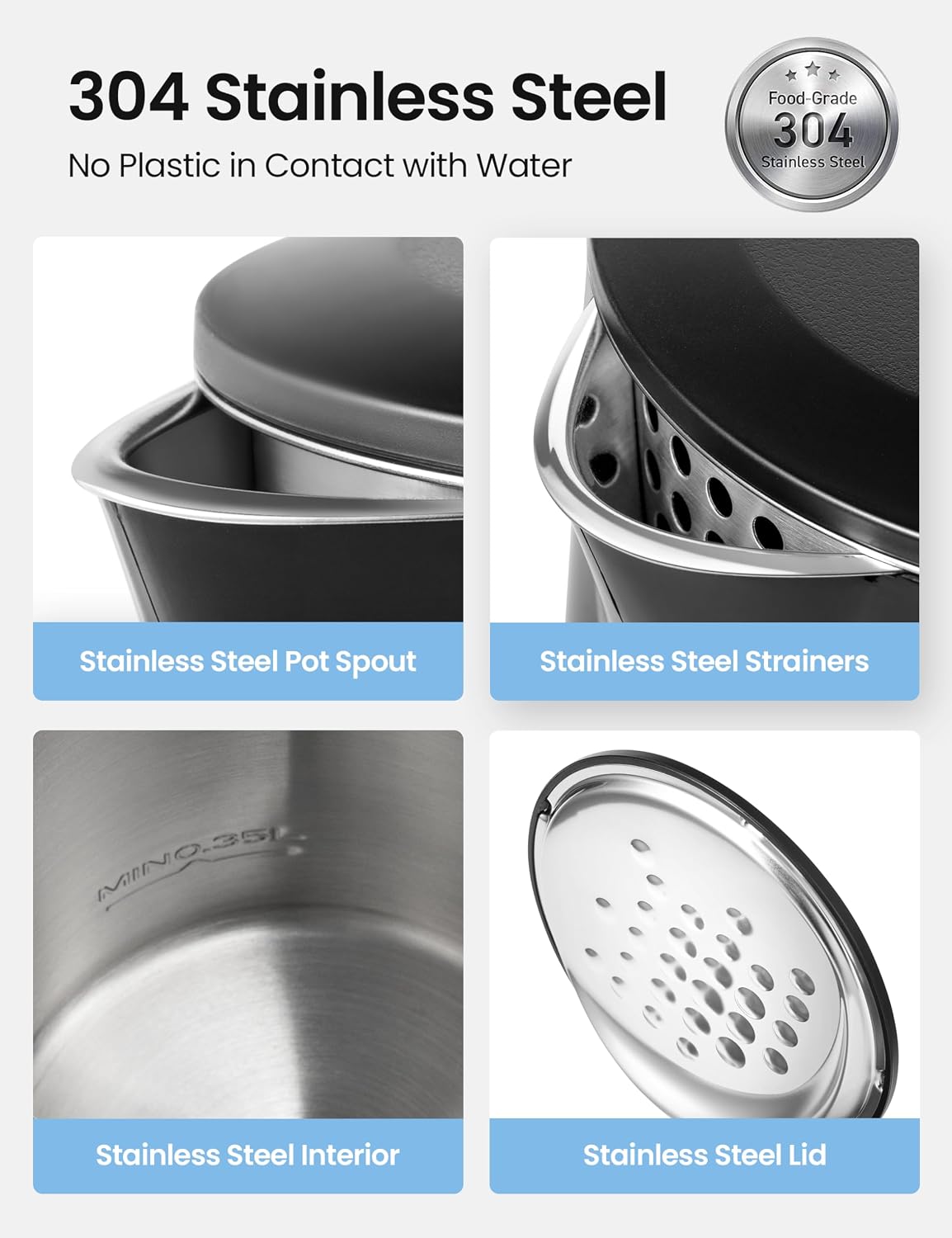 Thumbnail 3 de COMFEE' 1.7L Double-Wall Electric Tea Kettle (Stainless Steel Interior) with Auto-Off & Boil-Dry Protection, 1500W