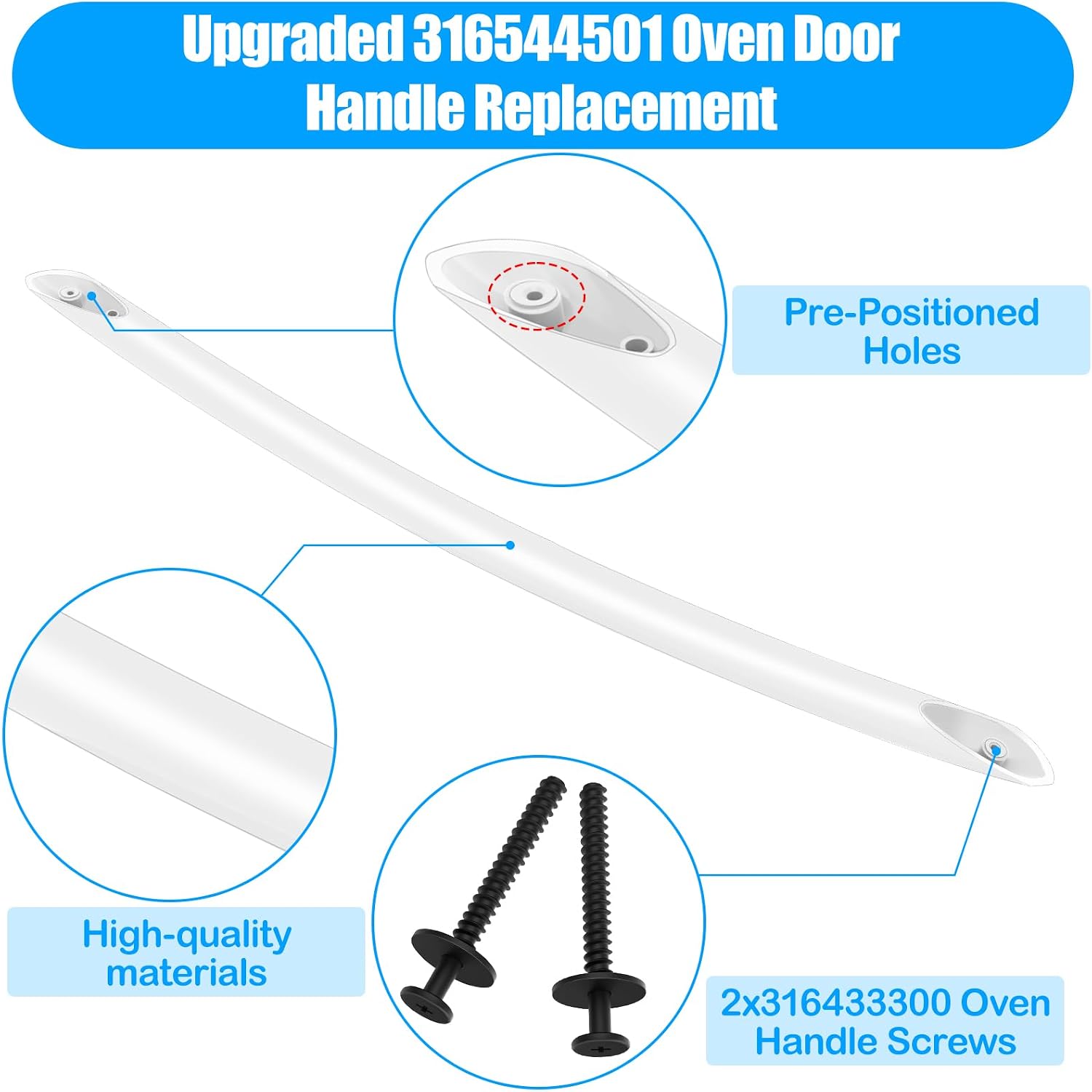 Detalle 1 de ALVAR 316544501 White Oven Door Handle Replacement with Screws