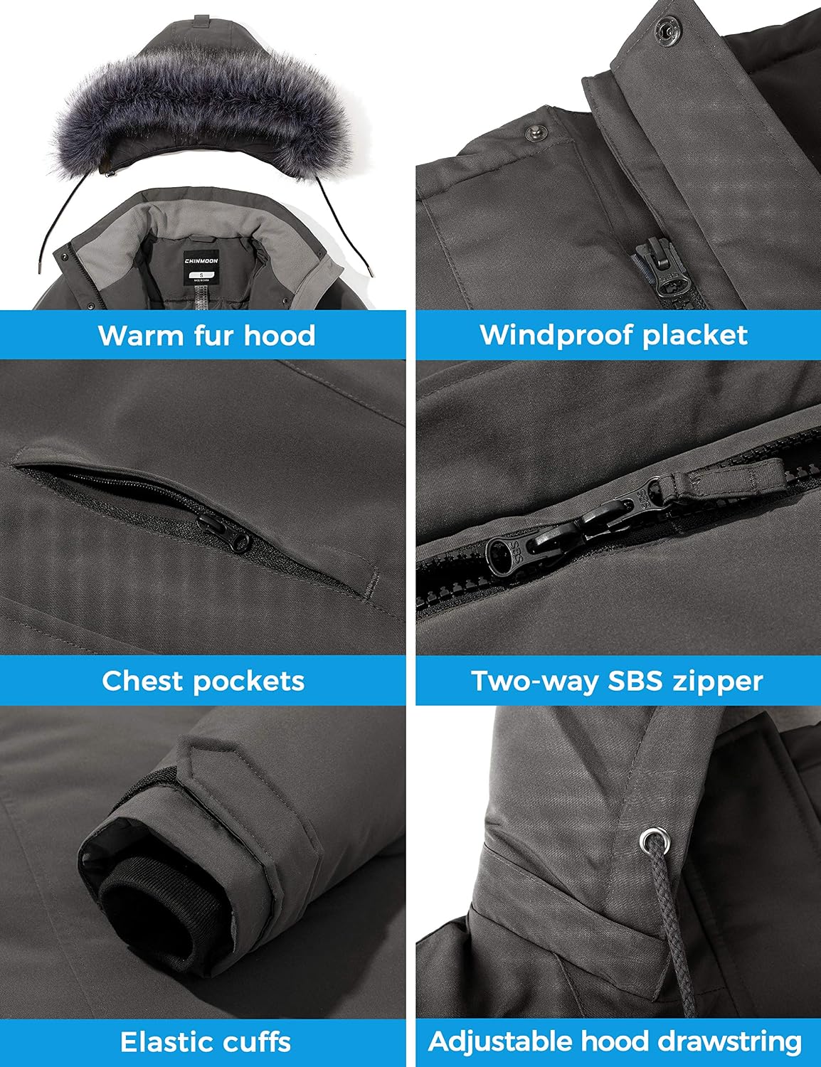 Thumbnail 6 de CHIN·MOON women’s warm puffer jacket – waterproof quilted winter coat with storm hood