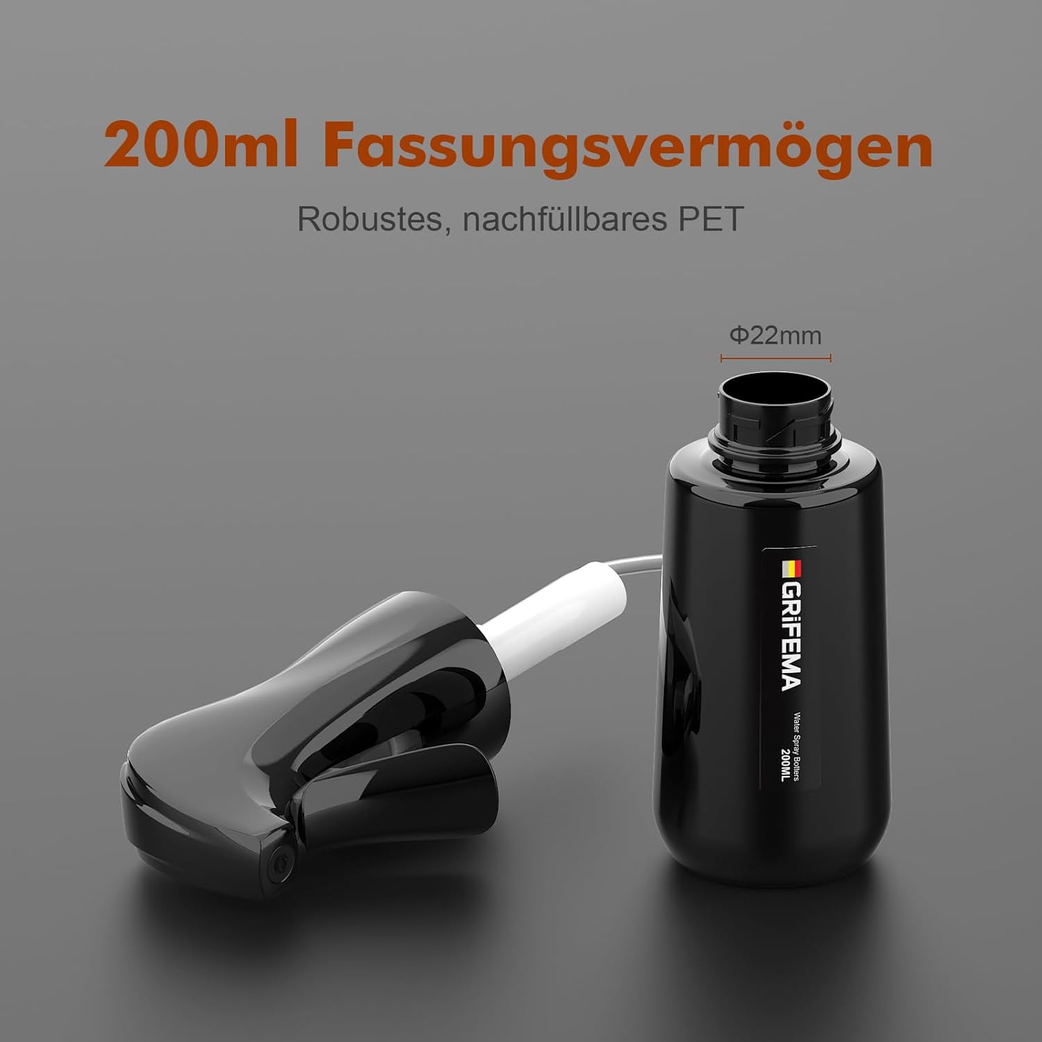 Thumbnail 5 de GRIFEMA Sprühflasche 200 ml Schwarz – Wasserzerstäuber mit 0,2-mm-Präzisionsdüse (BPA-frei)