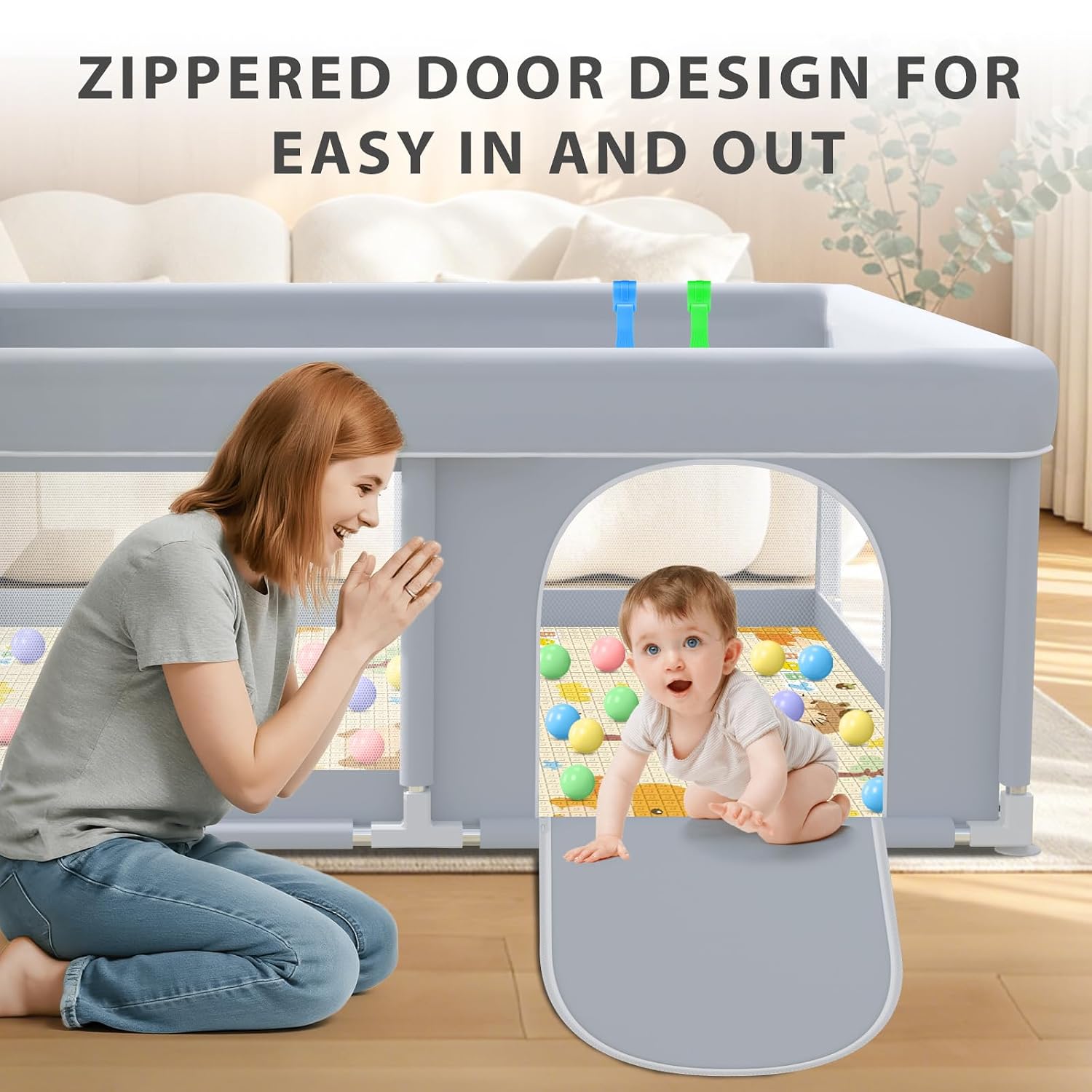 Thumbnail 6 de XVISHX 50 x 50 Inch Baby Playpen with Mat, Mesh Sides & 18 Balls