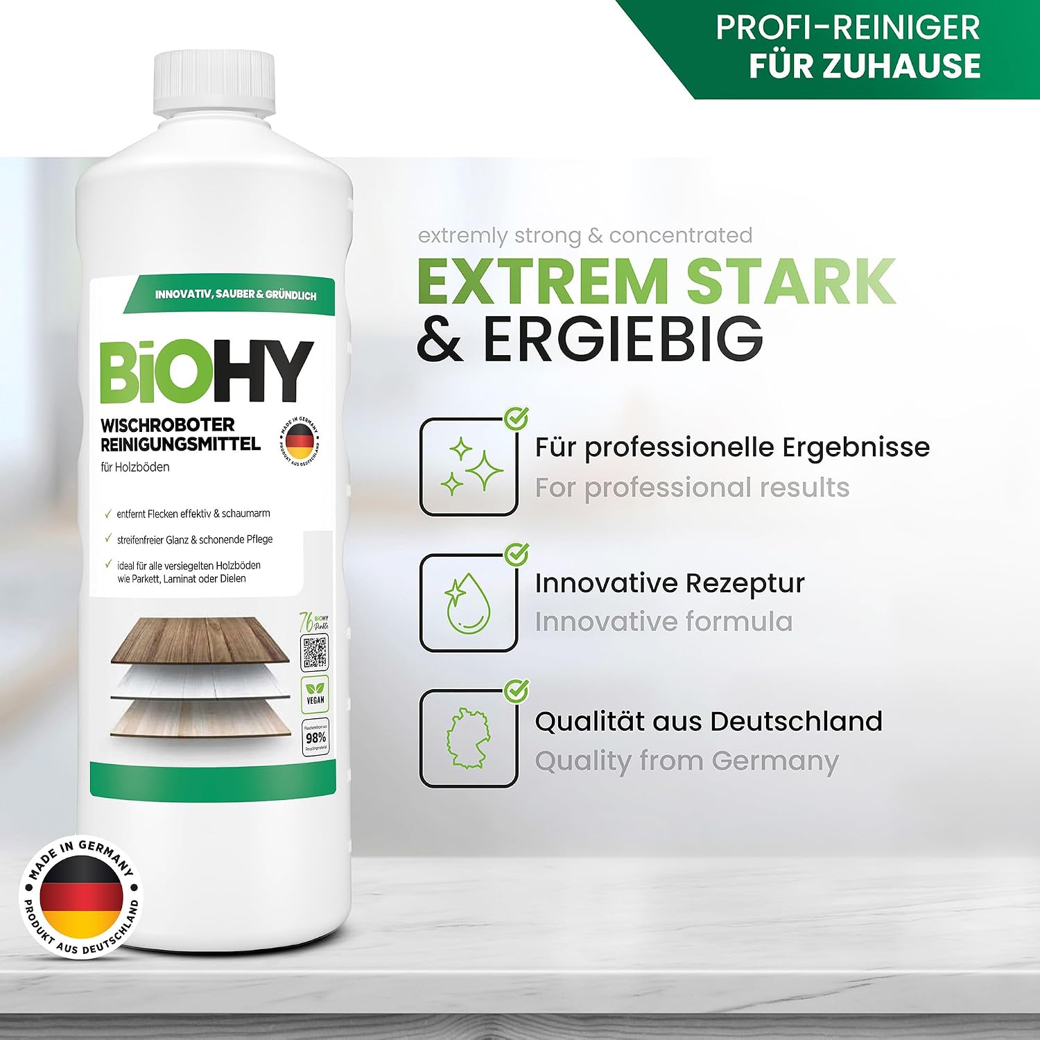 Detalle 2 de BIOHY vloerreiniger voor dweilrobots, 9 x 1 liter, voor hout, laminaat en parket