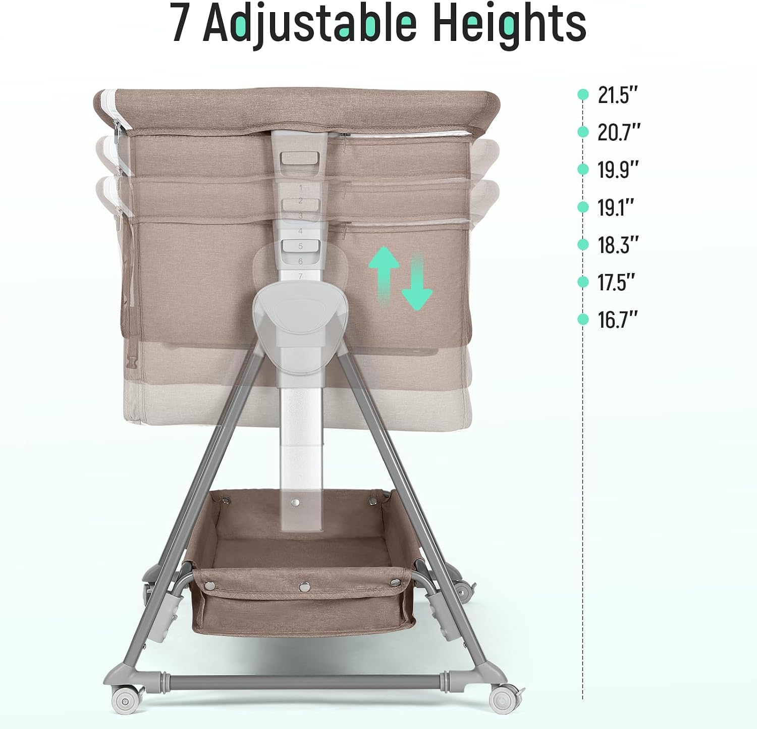 Thumbnail 3 de Cowiewie P-800L 3-in-1 Bedside Bassinet with 7 Height Settings
