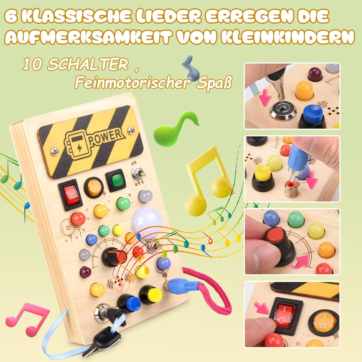 Detalle de YIKANWEN Montessori Busy Board – Holz Lernbrett ab 1 Jahr