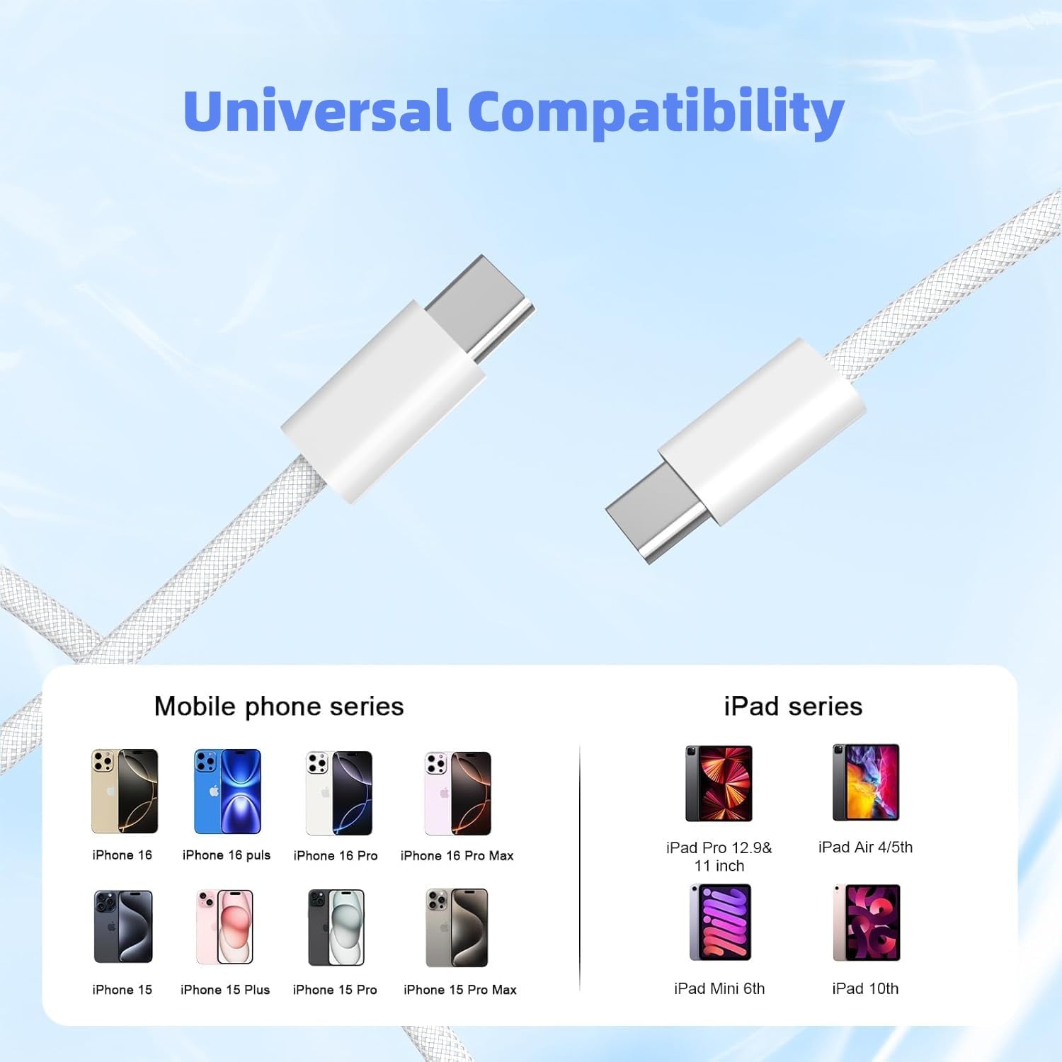 Thumbnail 6 de Wenboow USB C to USB C Charger Cable – 2m, 2-Pack, 60W Fast Charging