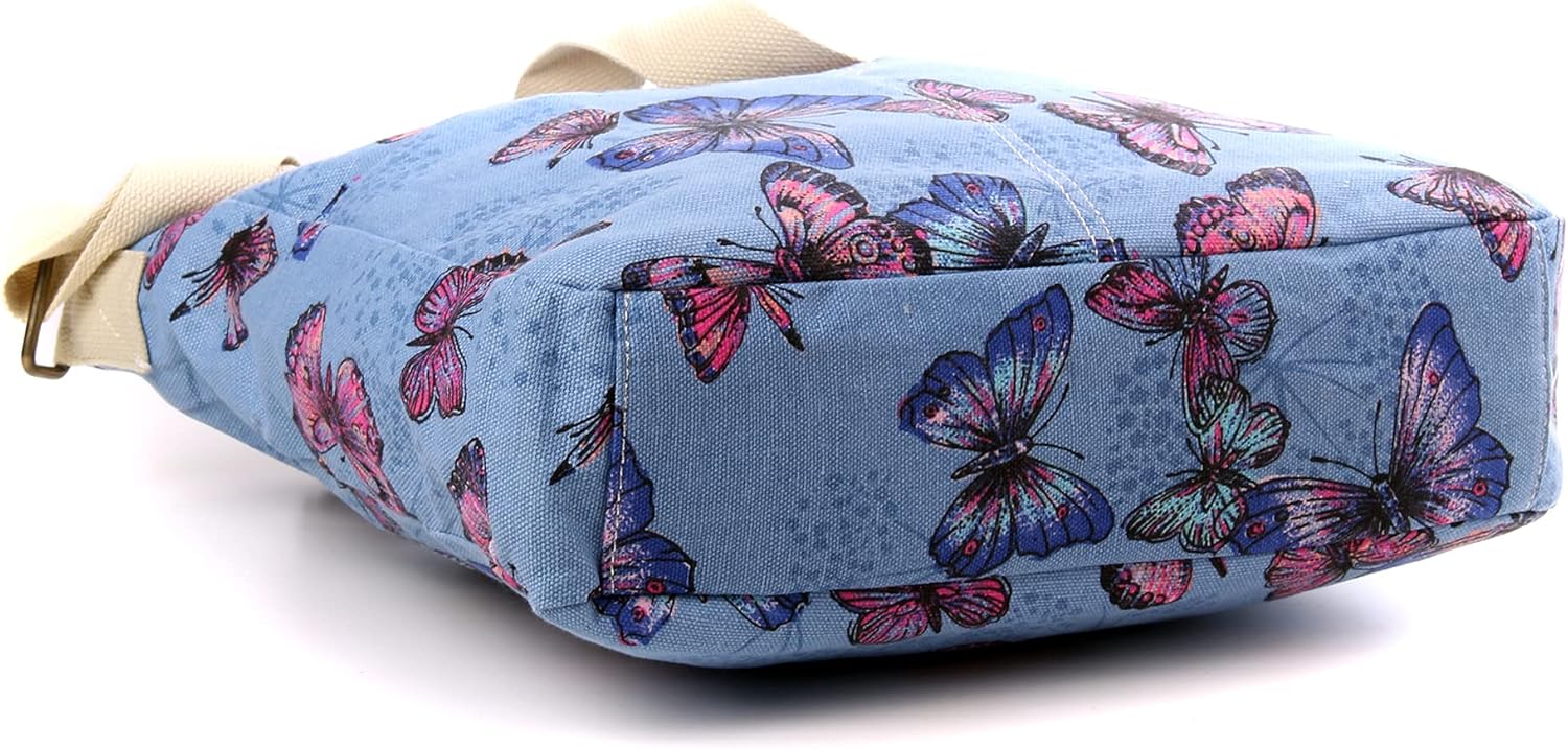 Detalle 2 de Wedmay Women's Cross Body Bag: Flower, Butterfly & Owl Print Large Canvas Messenger