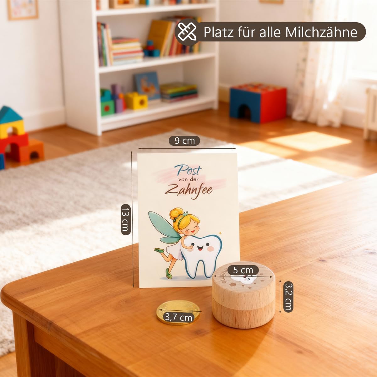 Thumbnail 4 de Gzxhsy Zahndose mit Zahnfee-Münzen und Brief aus Holz – Milchzahn-Erinnerungsgeschenk für Kinder