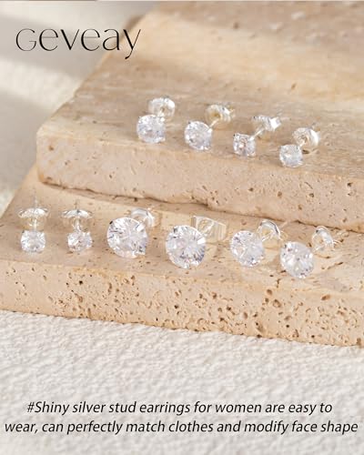 Thumbnail 5 de Geveay Silver Earring for Women: Hypoallergenic Sterling Silver Stud with Cubic Zirconia