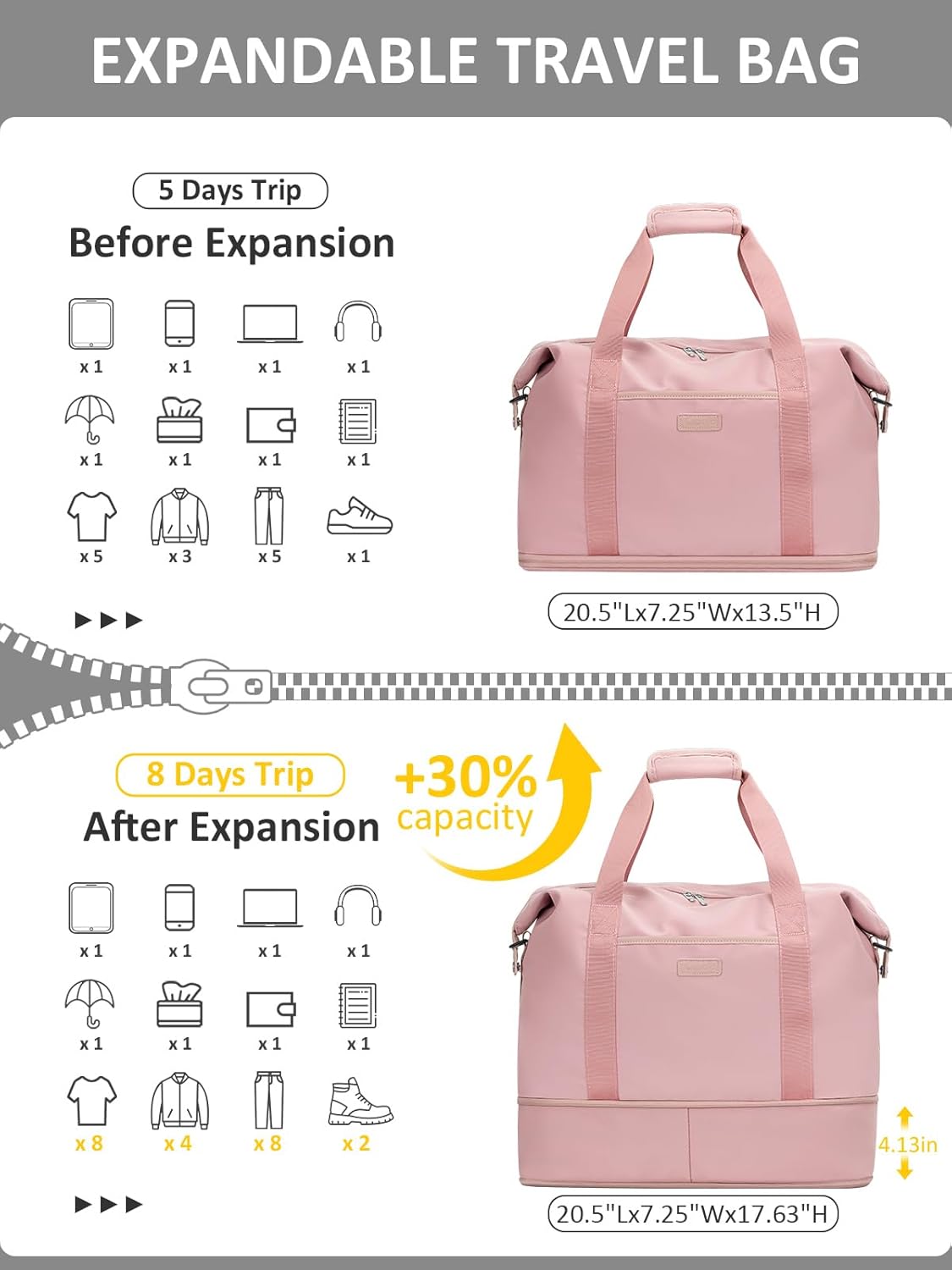 Thumbnail 2 de Capolo Expandable Travel Duffle Bags Weekender Overnight Bags with Waterproof Toiletry Bag
