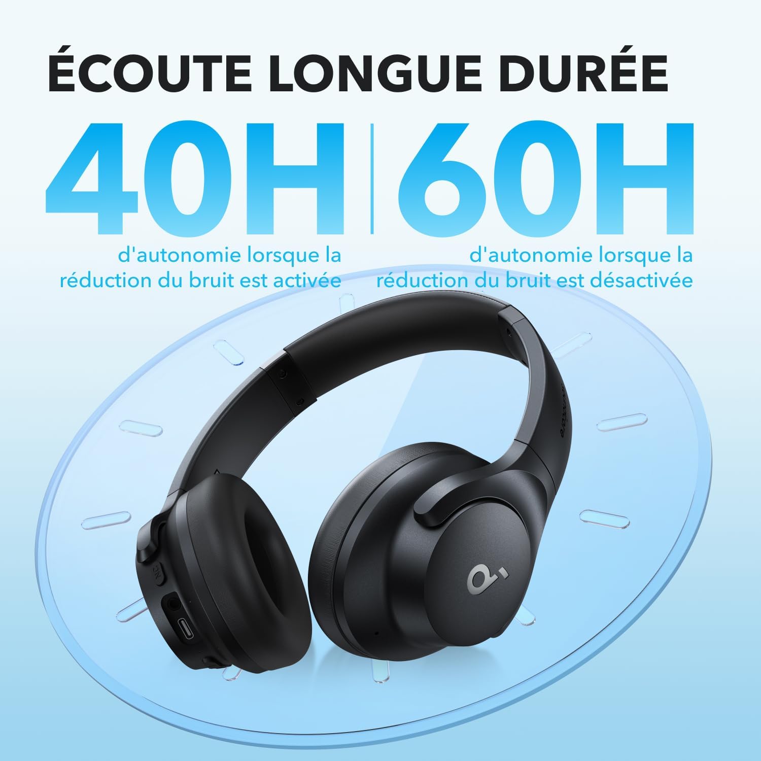 Detalle de Soundcore par Anker Q20i : Casque Bluetooth sans fil avec ANC hybride et personnalisation audio