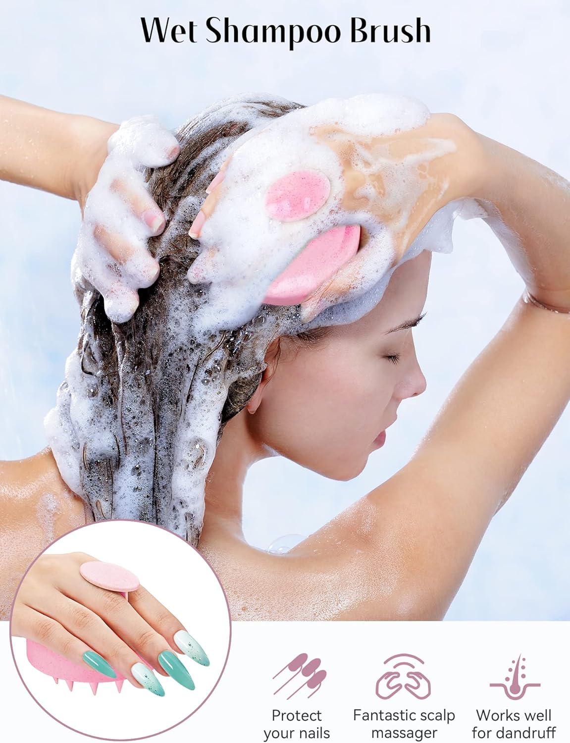 Thumbnail 2 de HEETA Brosse de Massage du Cuir Chevelu avec Poils en Silicone Doux – Rosa