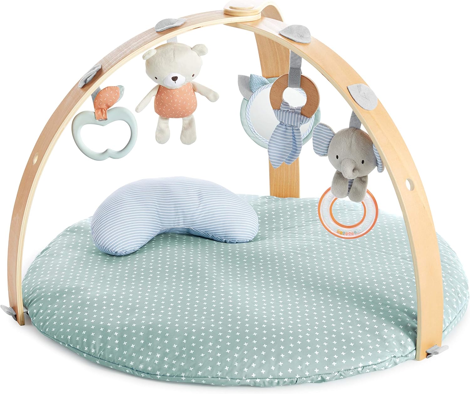 Ingenuity Tapis d'Éveil Cozy Spot Loamy avec Arche en Bois et 5 Jouets Amovibles – Doux, Lavable en Machine