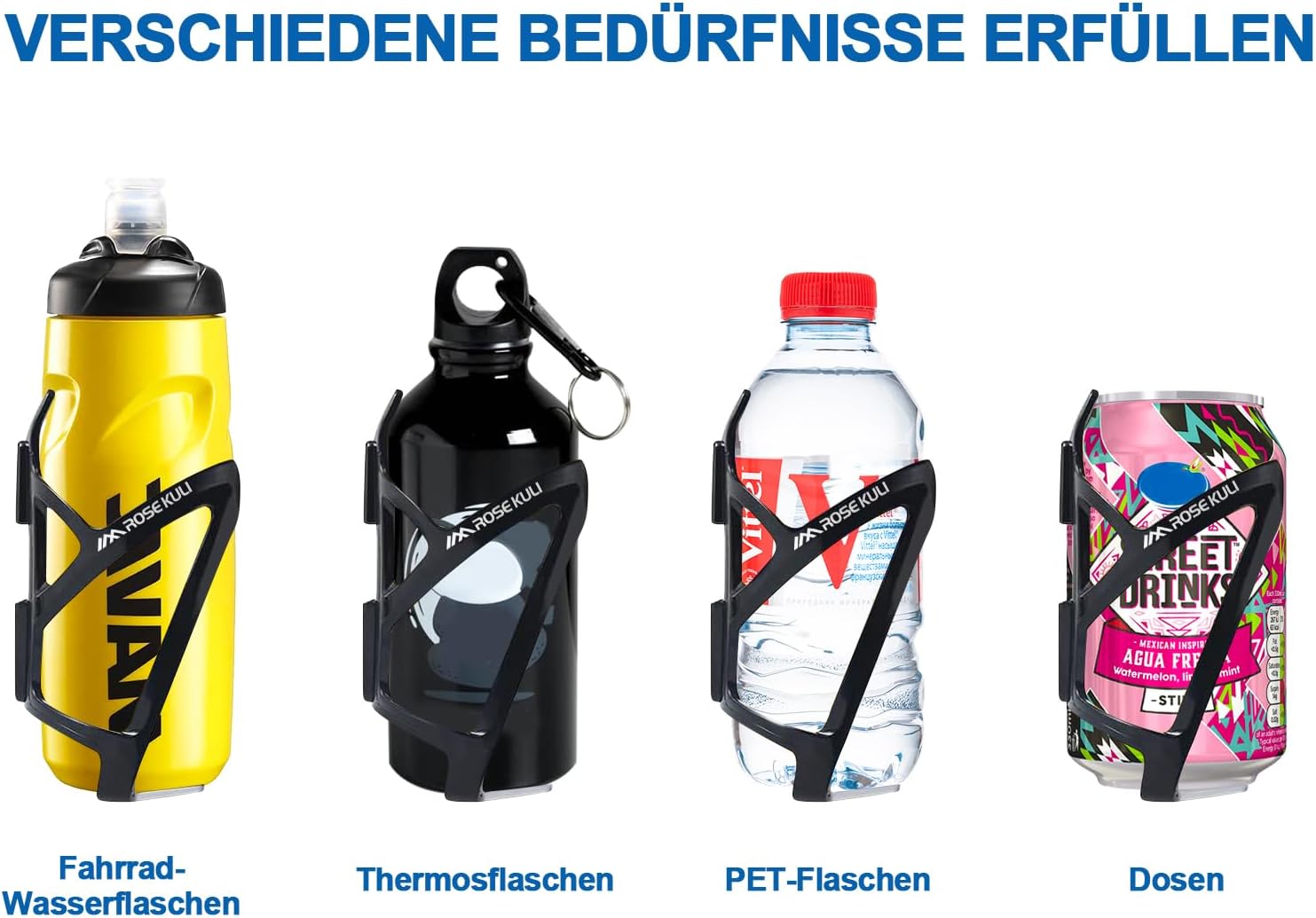 Detalle de Rose Kuli Flaschenhalter Fahrrad (2er-Set) – Getränkehalter für MTB & Rennrad in Schwarz