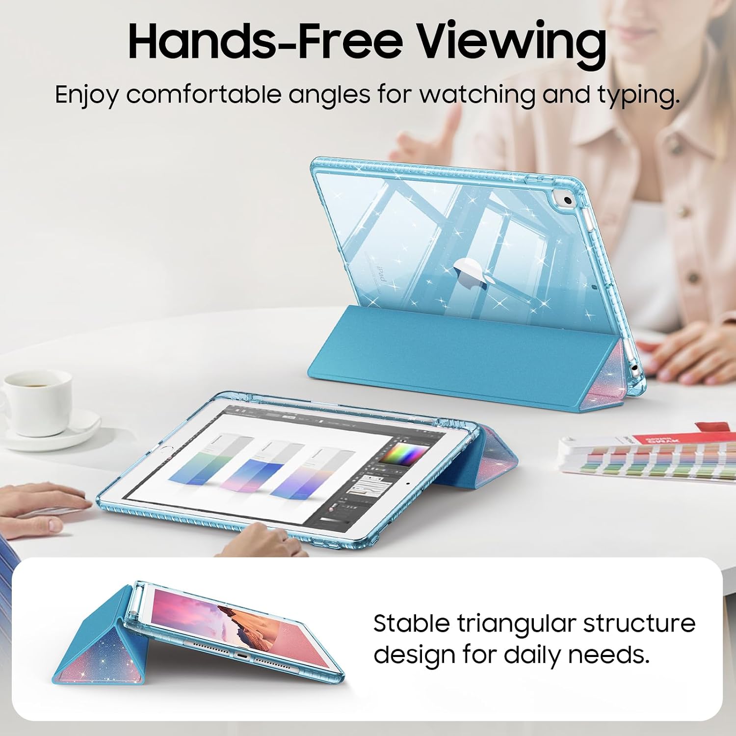 Detalle de Fintie Glitzer Hülle für iPad 10.2 Zoll (9./8./7. Generation) – transparent mit Stifthalter, Smart-Sleep/Wake