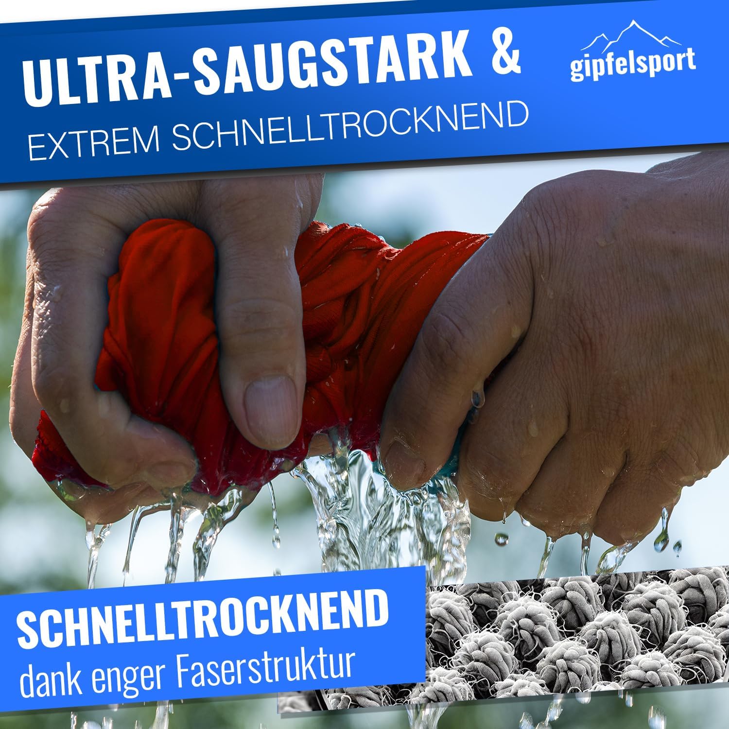 Detalle de gipfelsport Mikrofaser Handtuch 80x40 cm – schnelltrocknendes Strand- und Sporttuch in Rot