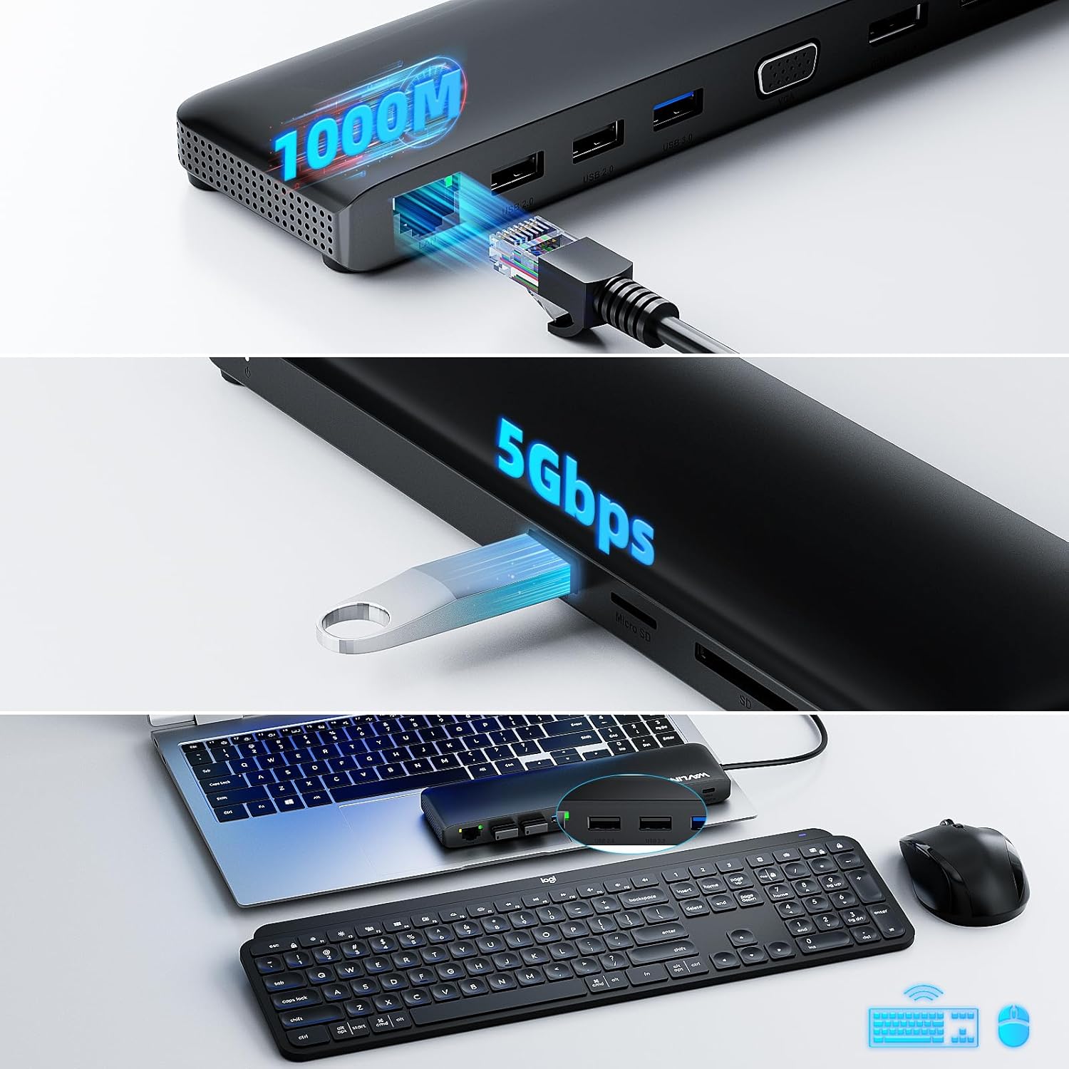 Thumbnail 5 de WAVLINK Estación USB-C 3 Monitores 📺 HDMI, DP, VGA, 100W PD