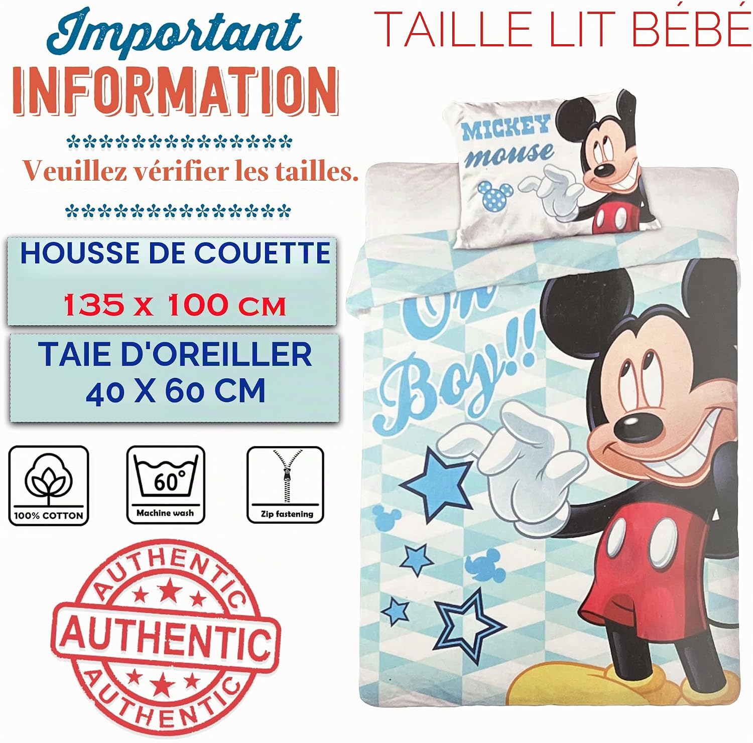Thumbnail 1 de Parure de lit bébé Mickey 100 x 135