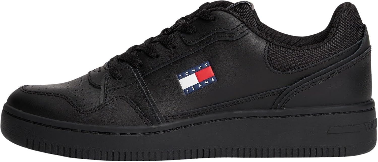 Detalle de Tommy Jeans Cuvette Homme TJM Retro Basket basses en cuir, Noir (Black) – Pointure 42