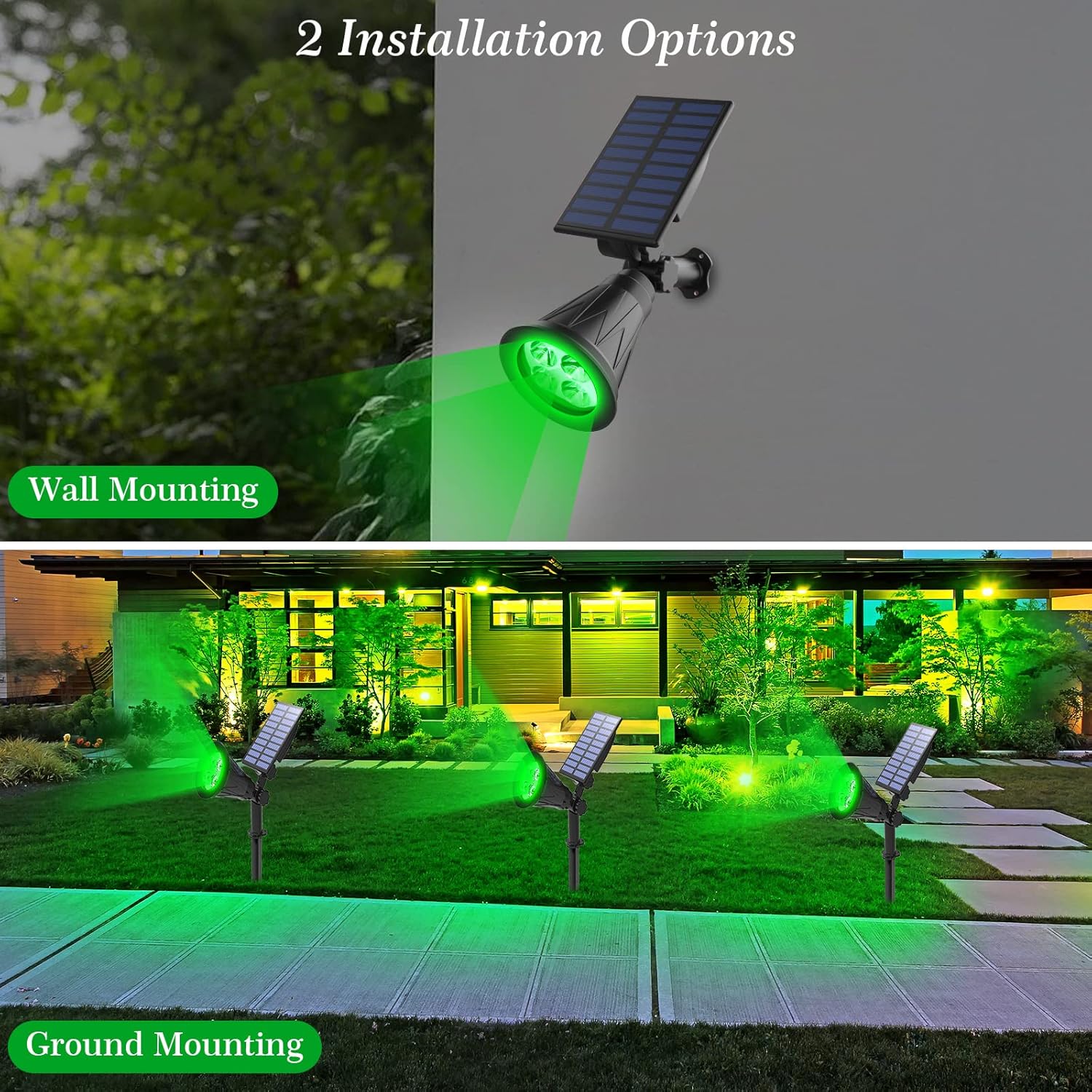 Thumbnail 1 de T-SUN 2 Pack Solar LED Spotlights (250LM) – Outdoor Security & Garden Landscape Lights, Green