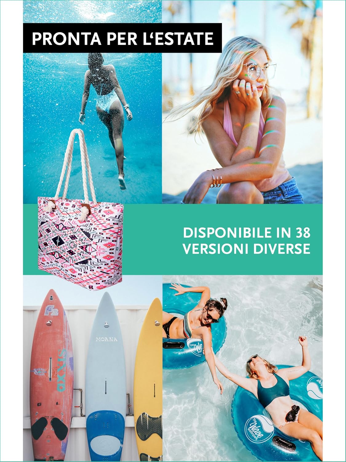 Thumbnail 4 de DonDon Grande borsa da spiaggia idrorepellente 58x38x18 cm