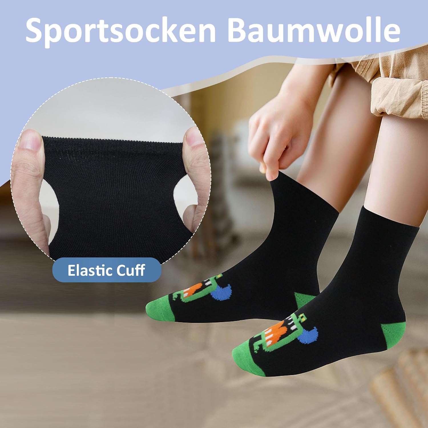 Detalle de Uizuooy Kinder Sportsocken (31–34) aus Baumwolle, atmungsaktiv & unisex – 12 Paar