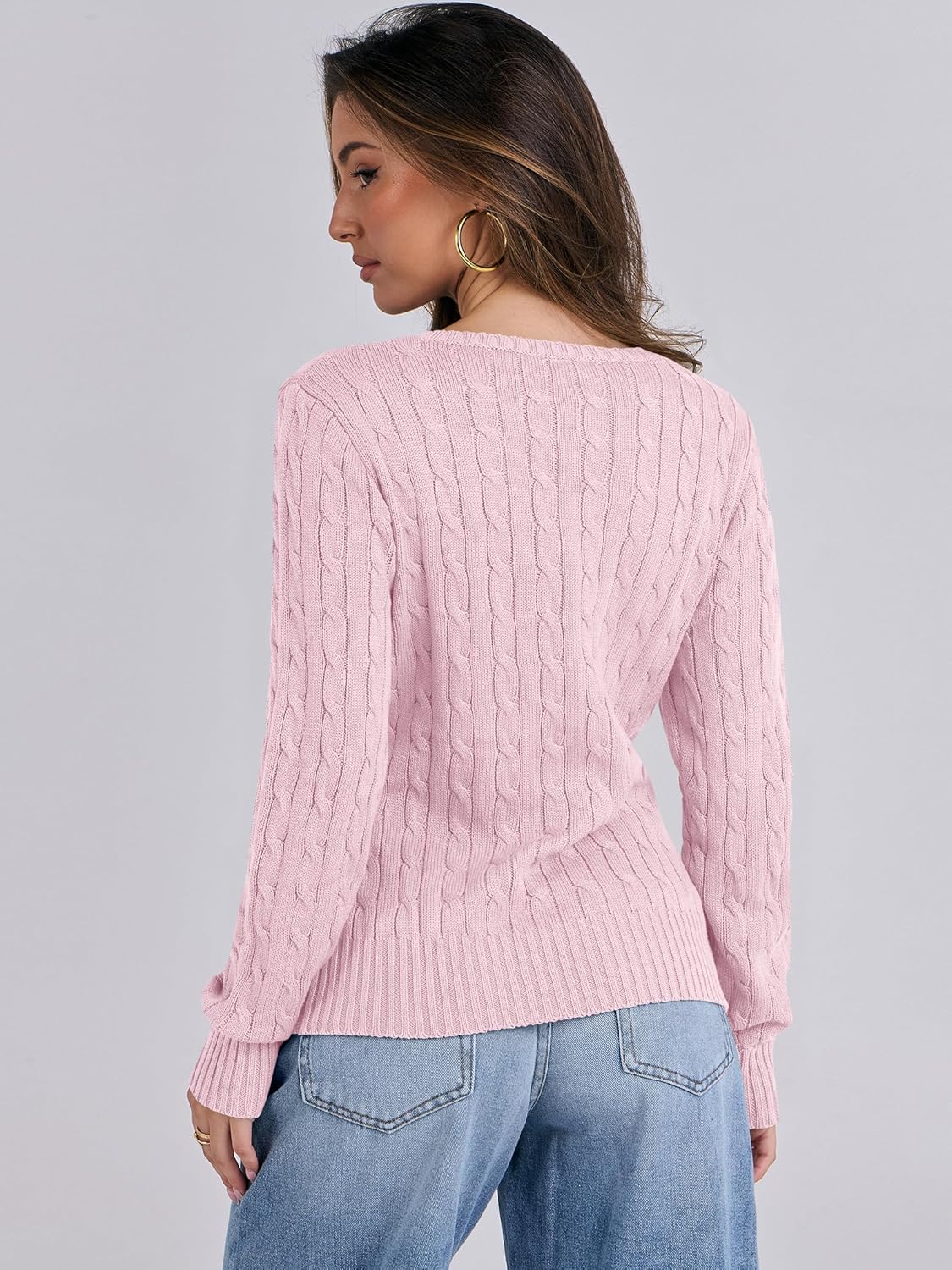 Thumbnail 5 de ANRABESS Womens Cable Knit V-Neck Sweater