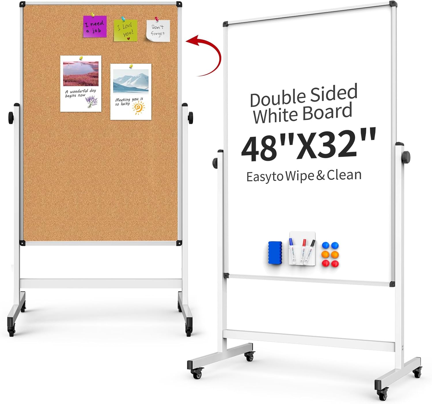 Detalle de Rolling Whiteboard and Cork Board Combo, 32 x 48