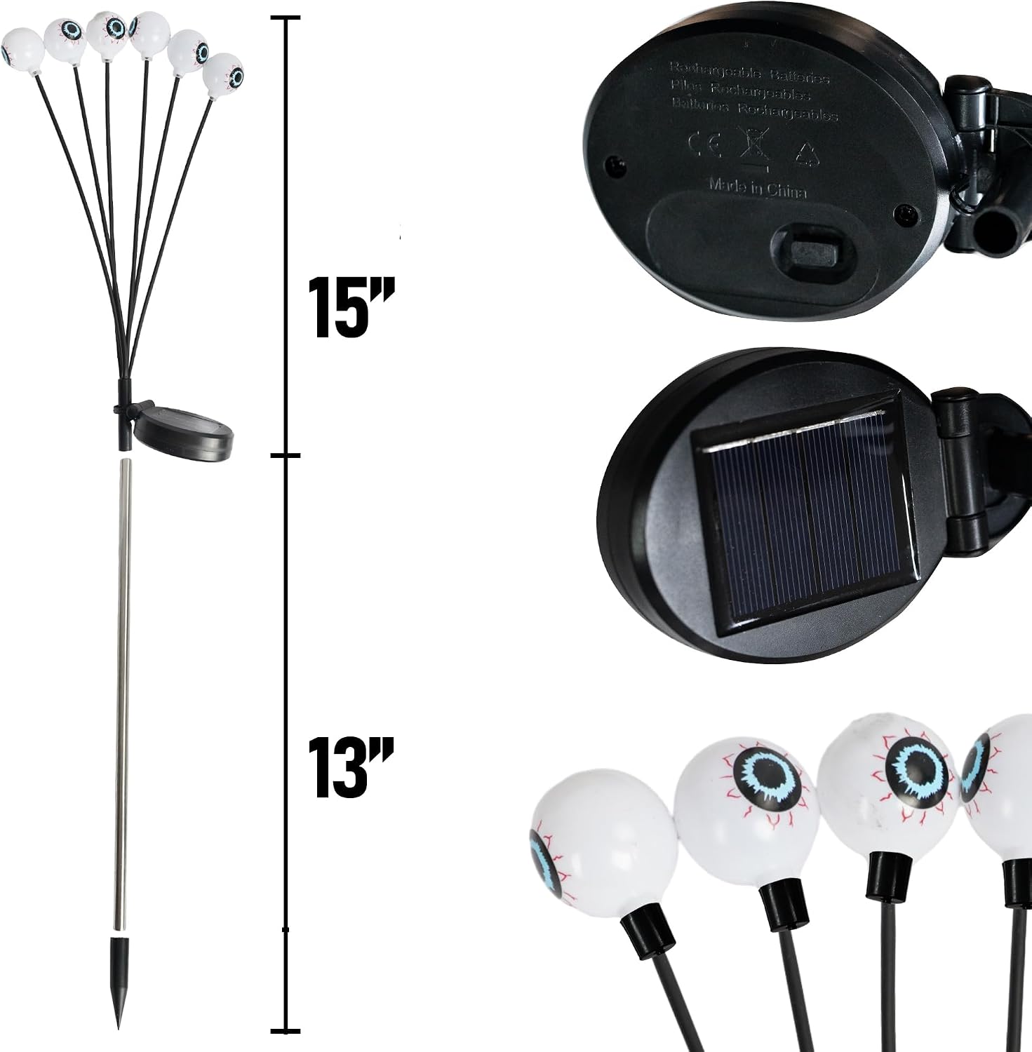 Detalle de Dazzle Bright 4-Pack Halloween Solar Eyeball Lights, 24 LEDs, 2 Modes, IP65