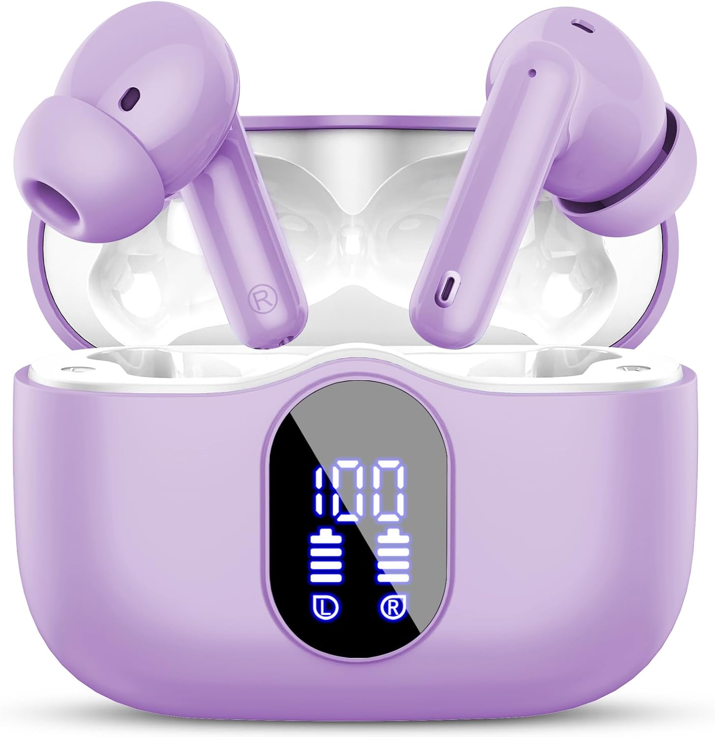 Detalle de Btootos A-A90 Pro Wireless Earbuds, Bluetooth 5.4, Purple, 36-Hour Playtime
