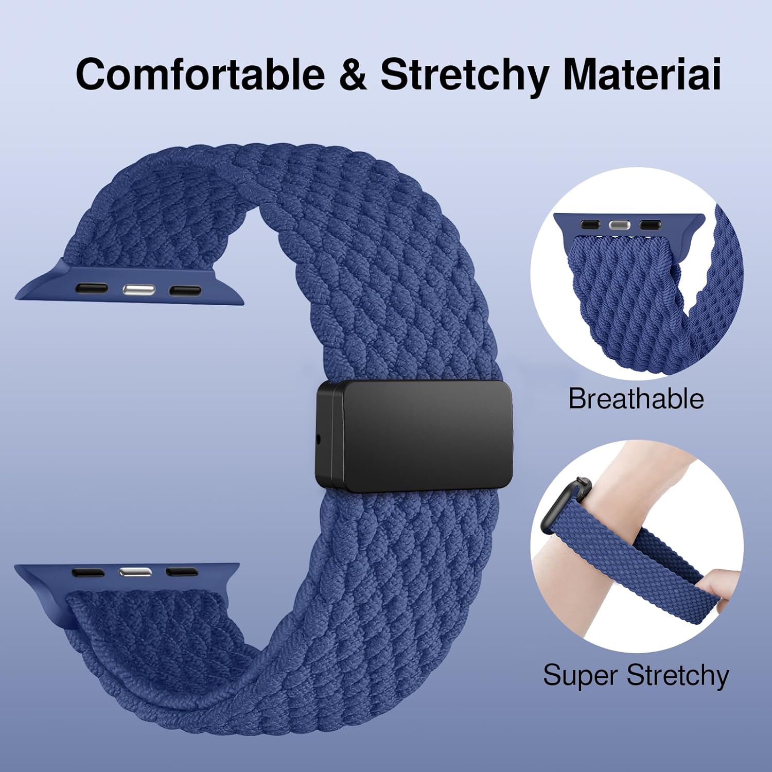 Thumbnail 2 de Braided Nylon Magnetic Snap Strap for Apple Watch (40–49mm) – Denim