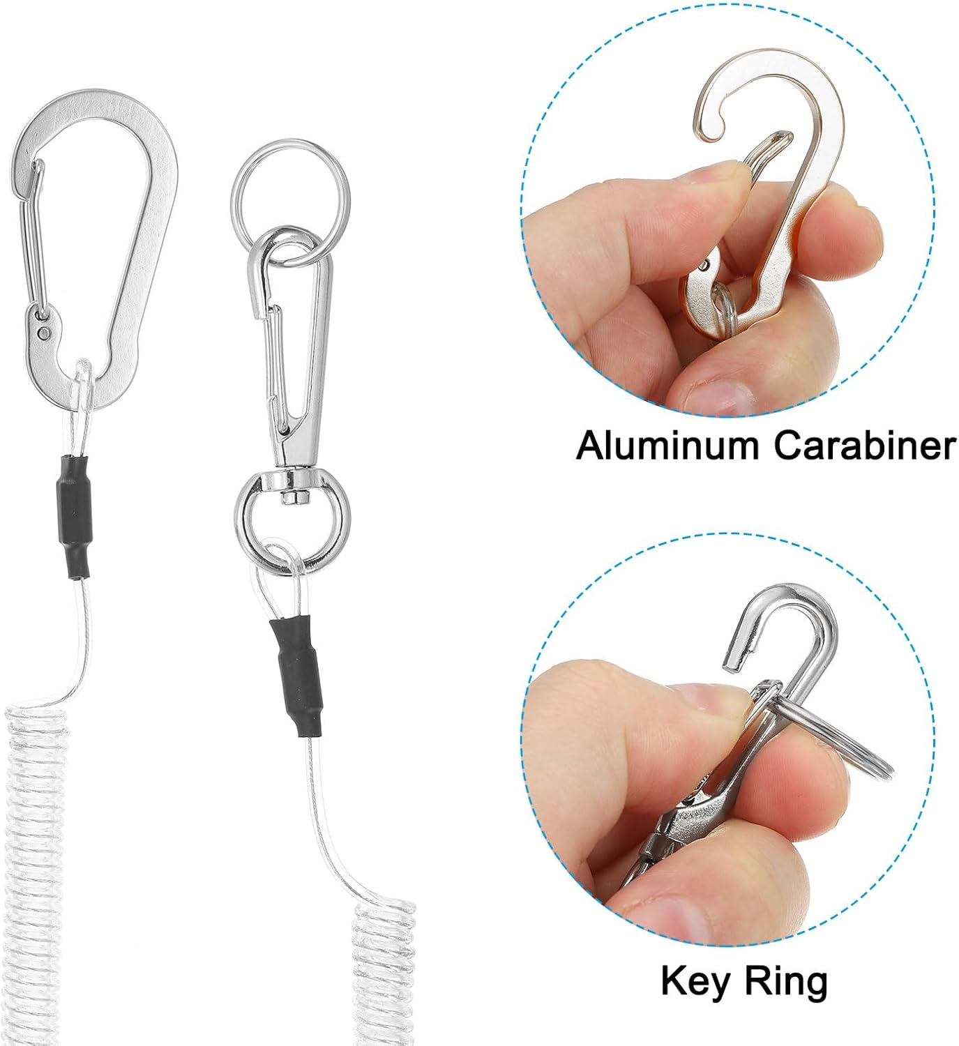 Thumbnail 3 de PATIKIL 3pcs Retractable Spring Coil Straps with Aluminium Rotatable Clip (Clear) – 10" Stretch Lanyard Cord