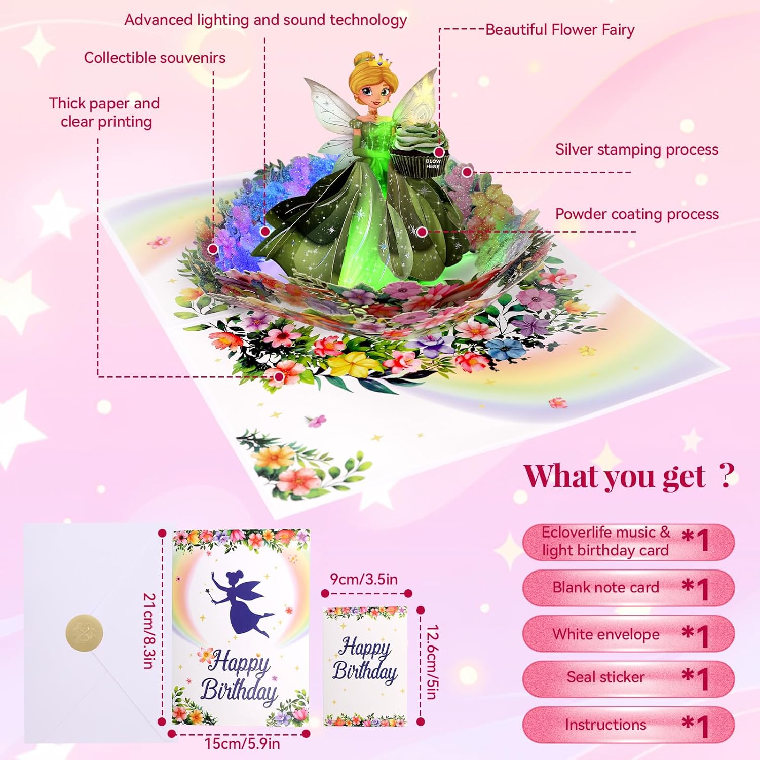 Detalle 2 de Musical Birthday Card 3D Pop-up with Music, Lights & Blowable Candle