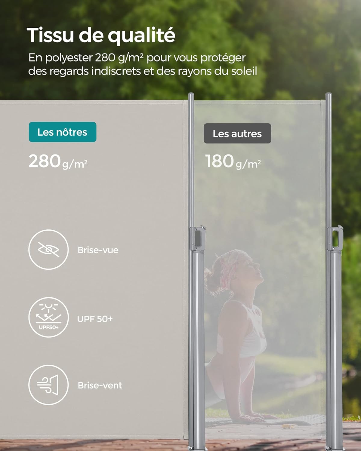 Thumbnail 3 de SONGMICS Store latéral aluminium rétractable 180 x 300 cm beige (GSA180E) – brise-vue et brise-vent