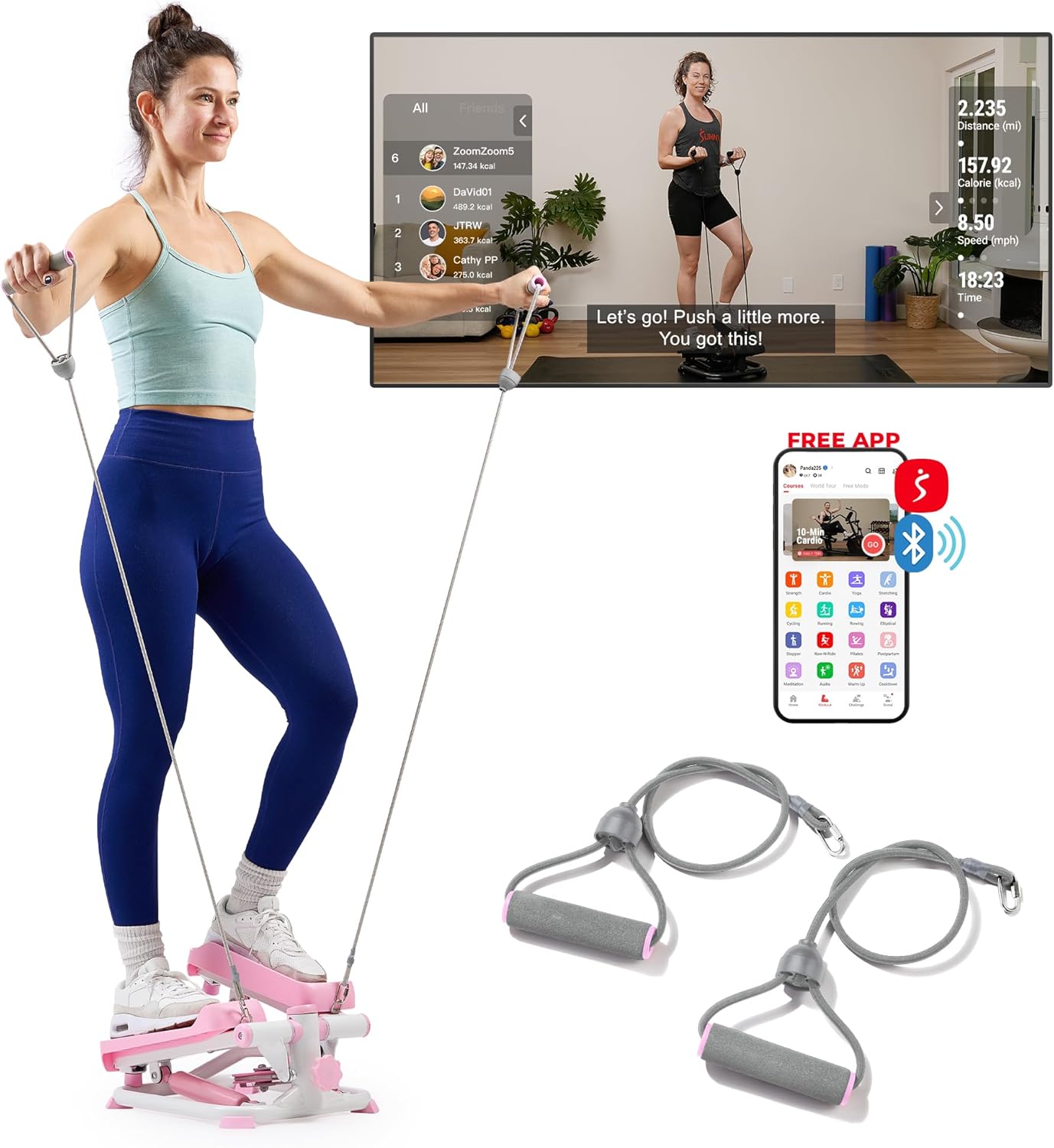 Thumbnail 6 de Sunny Health & Fitness Mini Steppers for Home Exercise with Optional Resistance Bands (Quiet Hydraulic Step Workout)