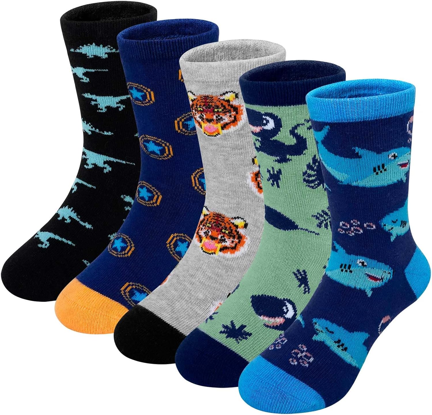 Detalle de PUTUO Chaussettes en coton pour enfant garçon – 5 paires avec motifs dinosaures et animaux