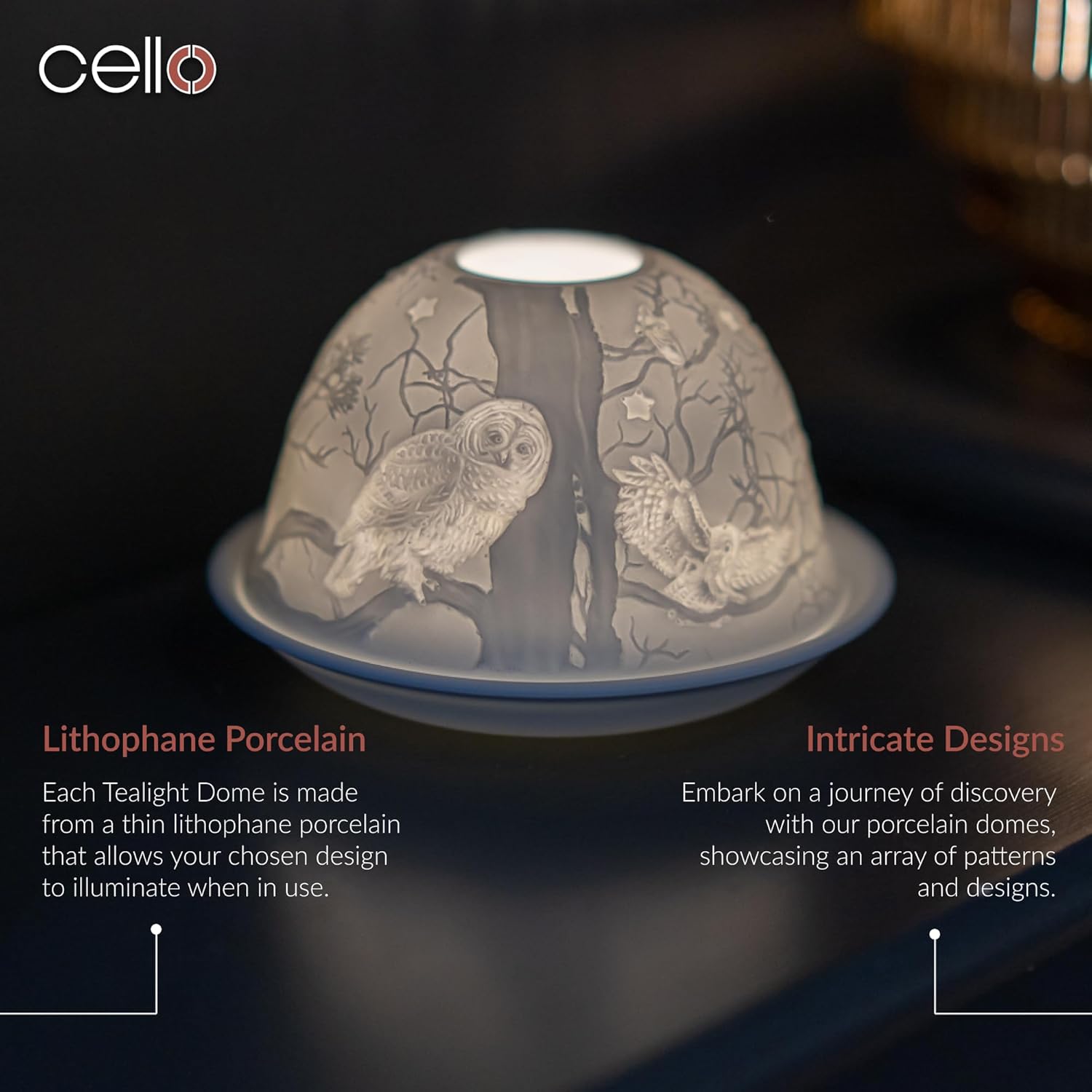 Thumbnail 1 de Cello Teelichthalter aus Porzellan – Eule mit 3D-Lichtmotiv (für Teelichter)